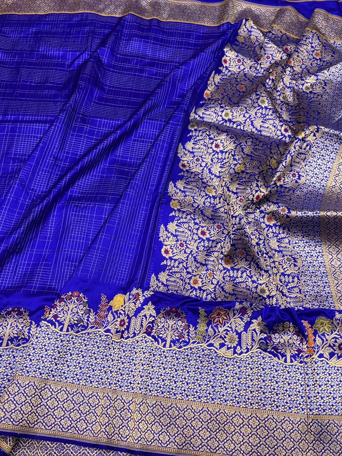 Royal Blue Handwoven Pure Banarasi Silk Saree – Kadwa Weave, Pure Katan-Mulberry Silk - Image 3