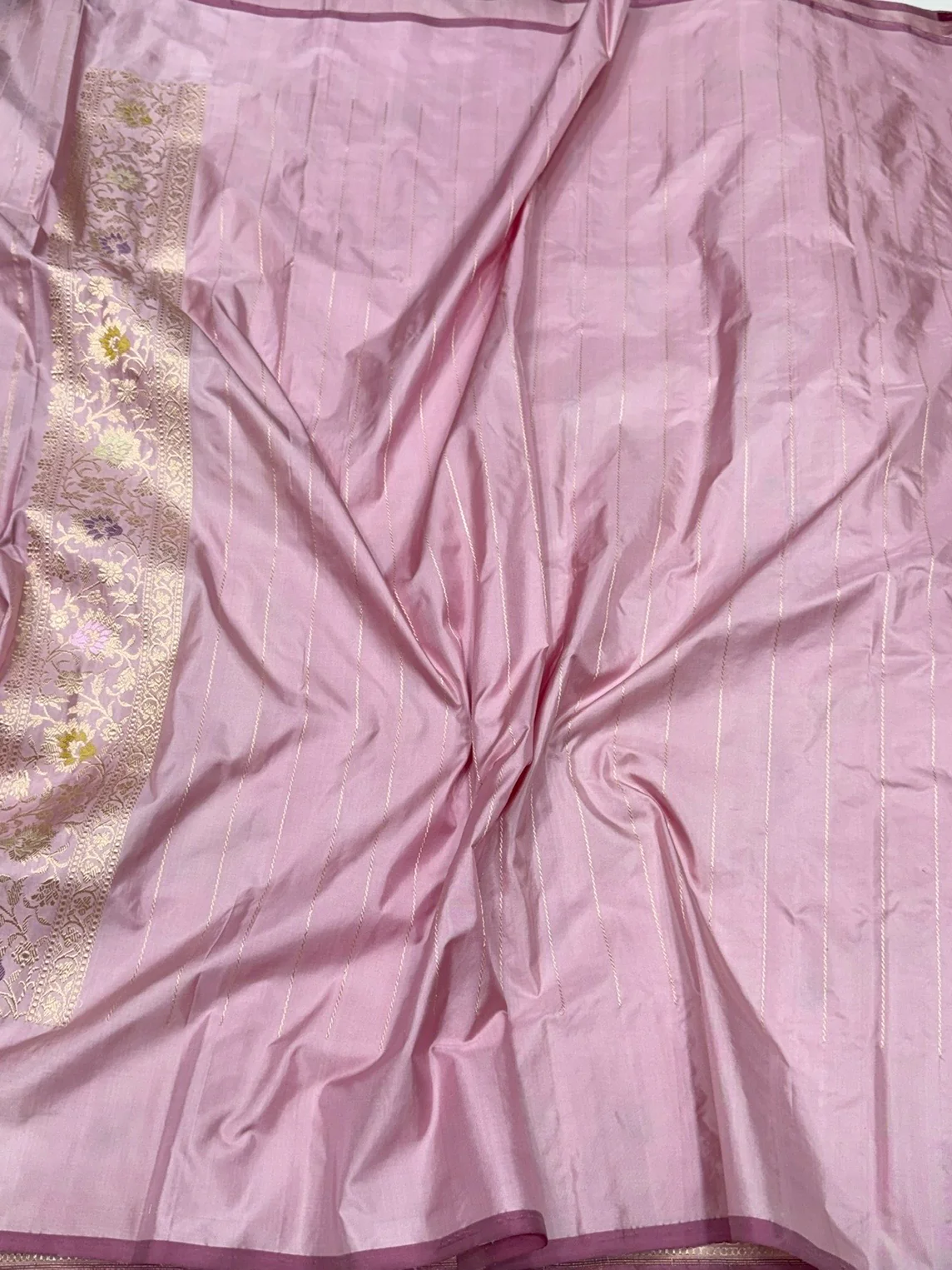 Lilac Handwoven Pure Banarasi Silk Saree – Luxury Kadwa Handloom Wedding & Festive Saree - Image 2