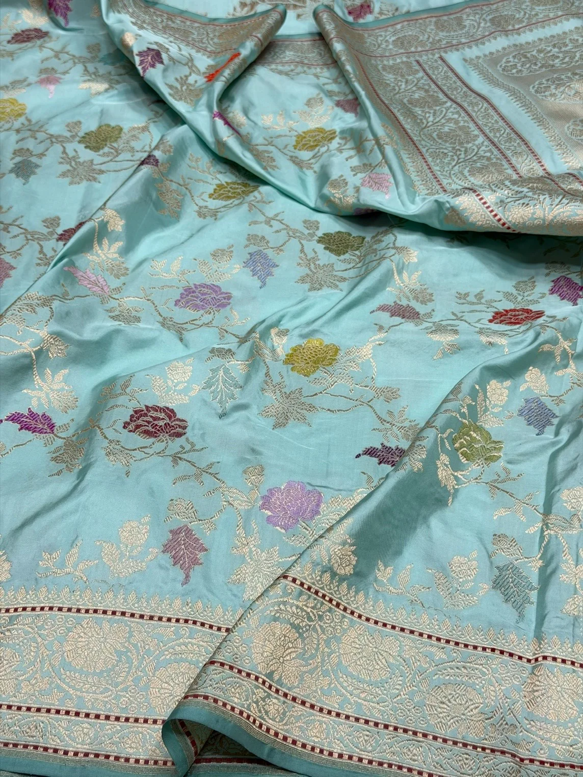 Sky Blue Handwoven Pure Banarasi Silk Saree – Luxury Kadwa Handloom Wedding & Festive Saree