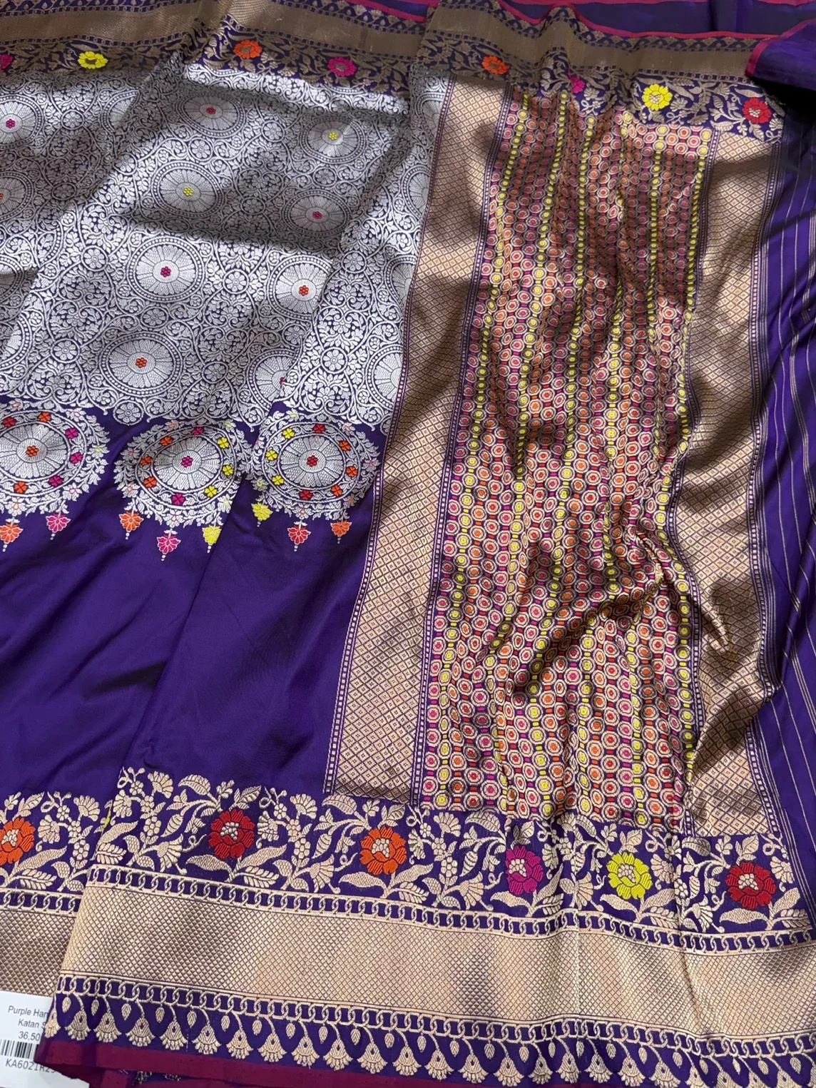 Purple Handwoven Pure Banarasi Silk Saree | Pure Katan Silk - Image 3