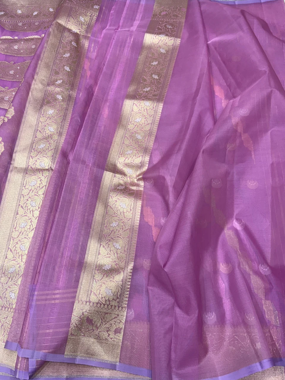 Lavender Handwoven Pure Organza Saree - Image 2