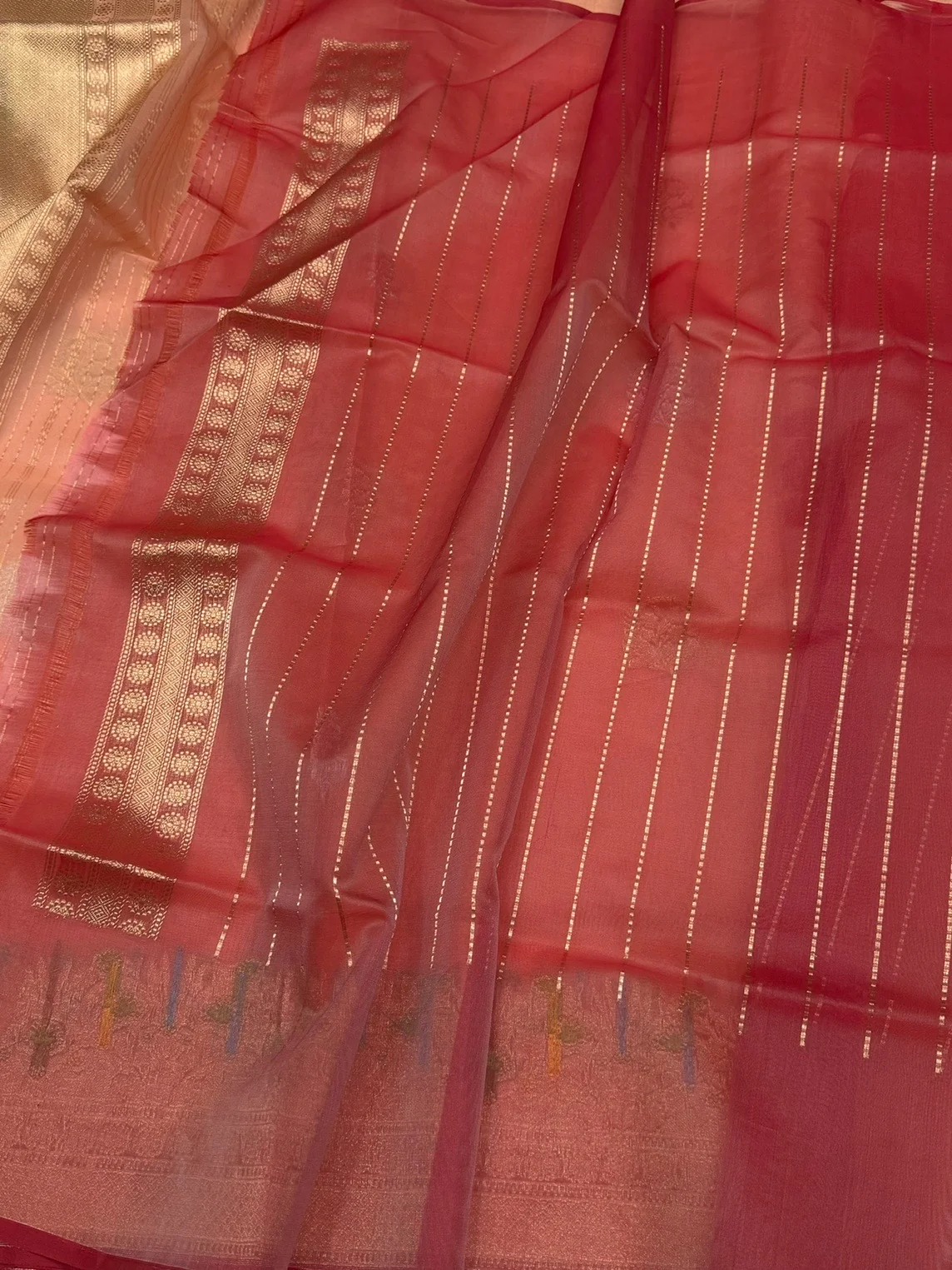 Peach Handwoven Pure Organza Silk Saree - Image 2