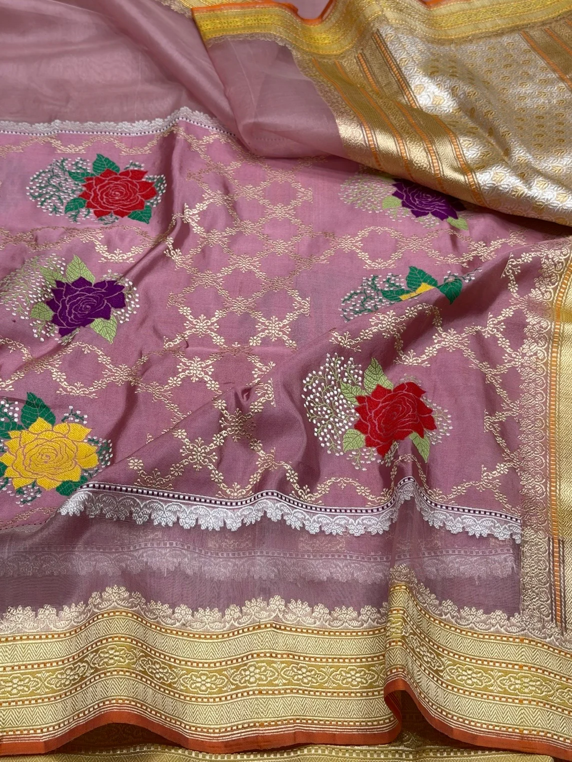 Gajiri Pink Handwoven Pure Organza Silk Saree