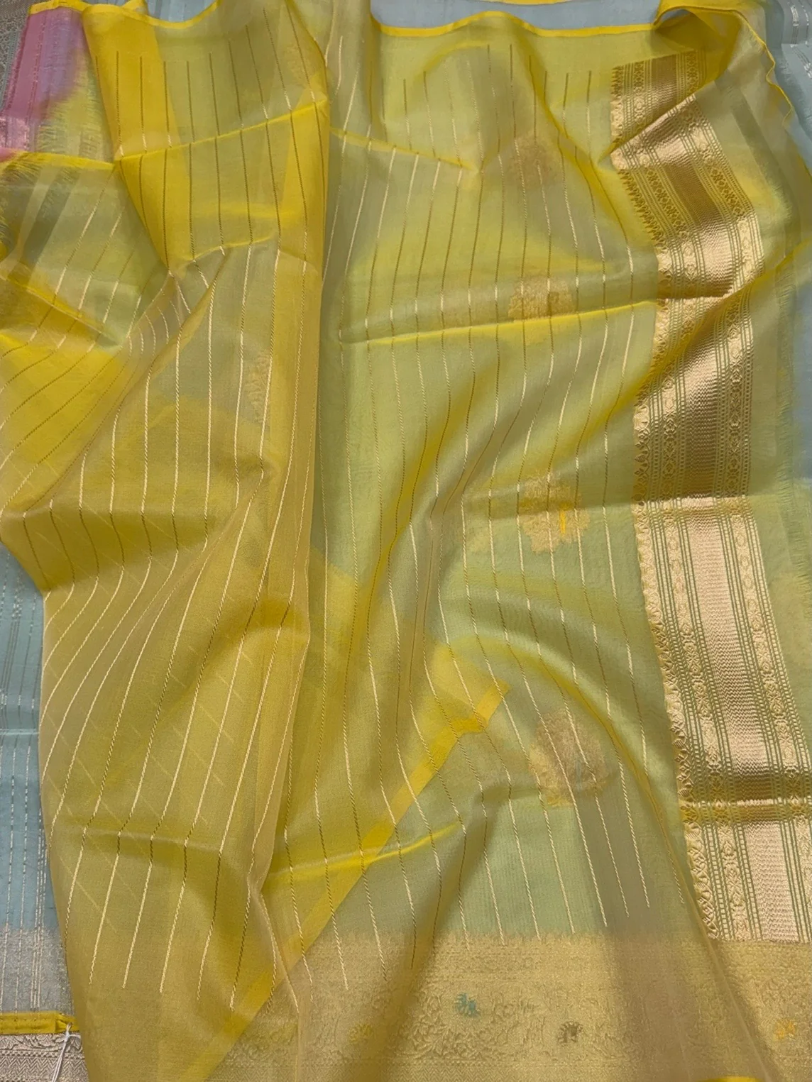 Ocean Blue Handwoven Pure Organza Silk Saree - Image 2
