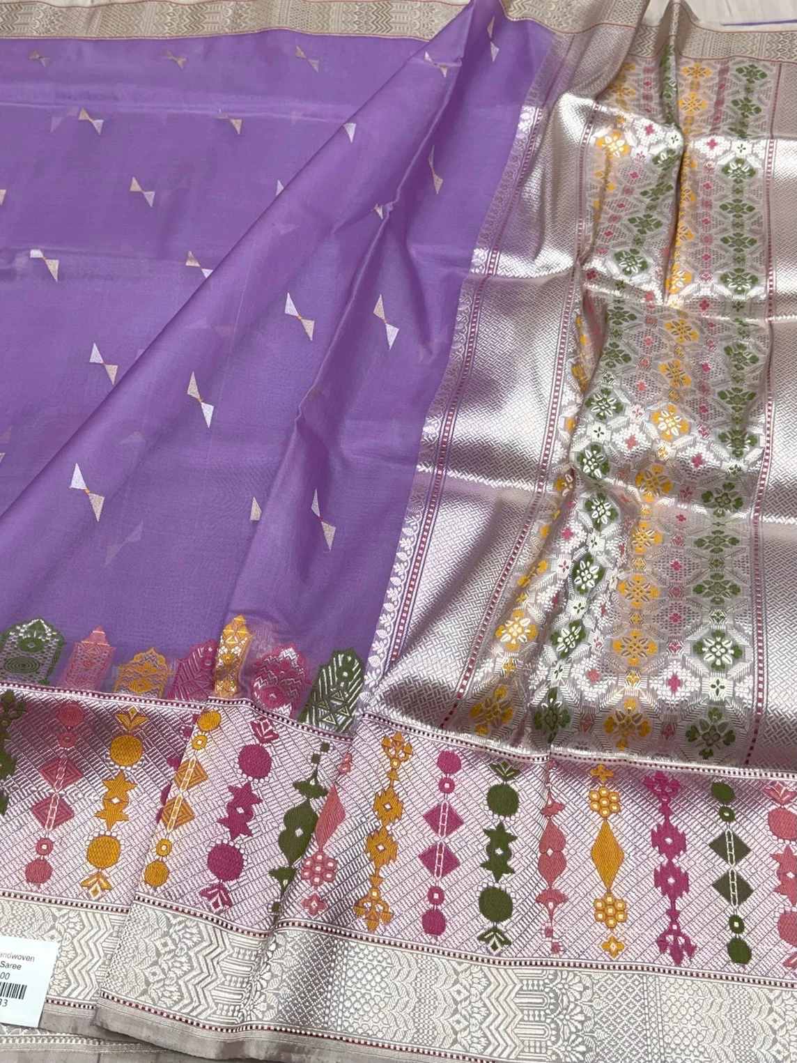 Lavender Handwoven Pure Organza Silk Saree - Image 3