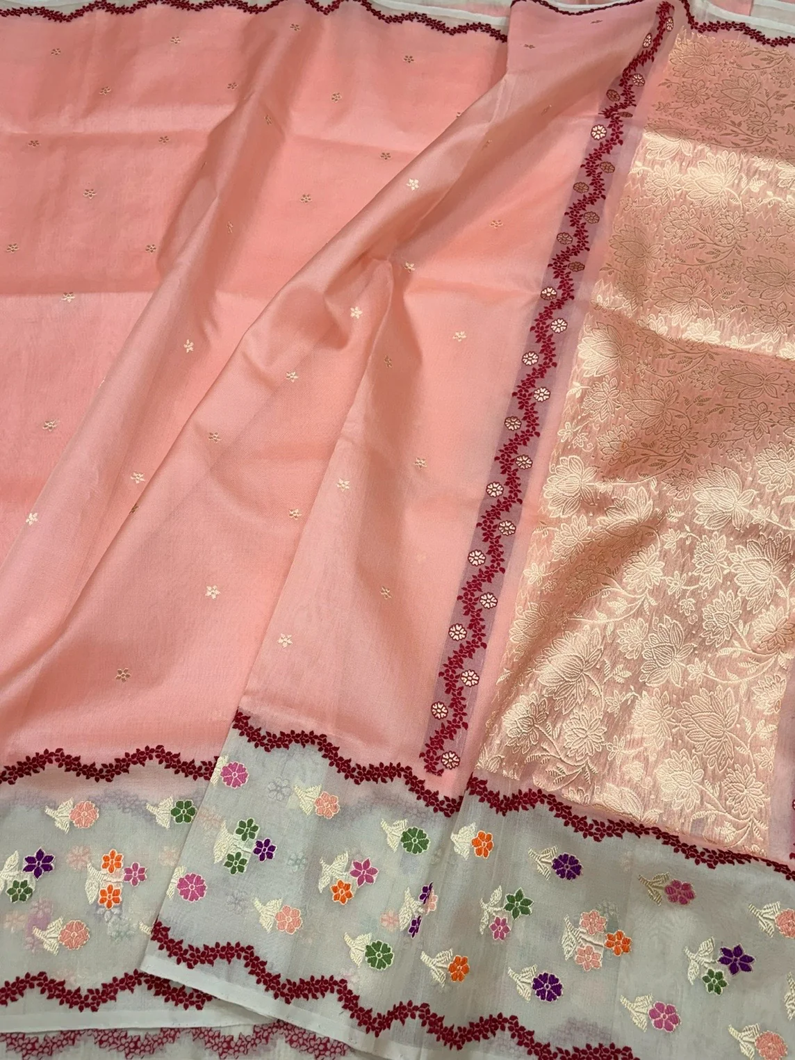 Peach Handwoven Pure Organza Silk Saree - Image 3