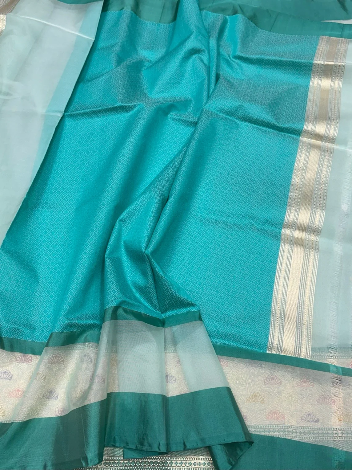 Sea Blue Handwoven Pure Organza Silk Saree - Image 2