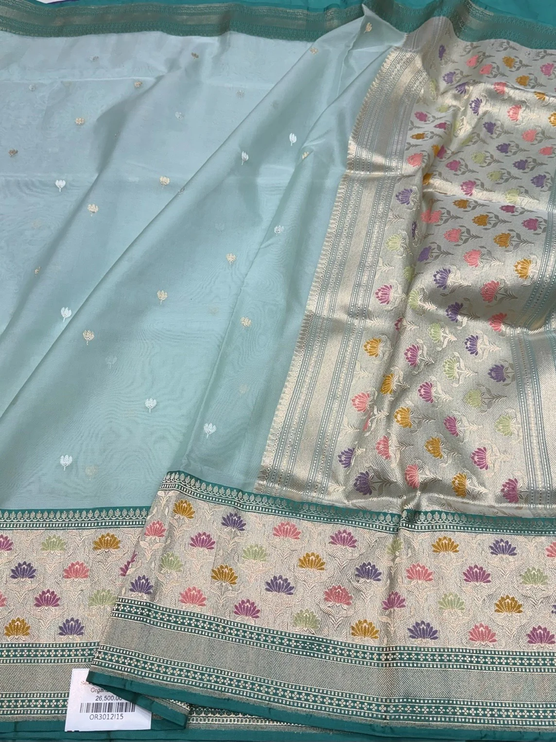 Sea Blue Handwoven Pure Organza Silk Saree - Image 3