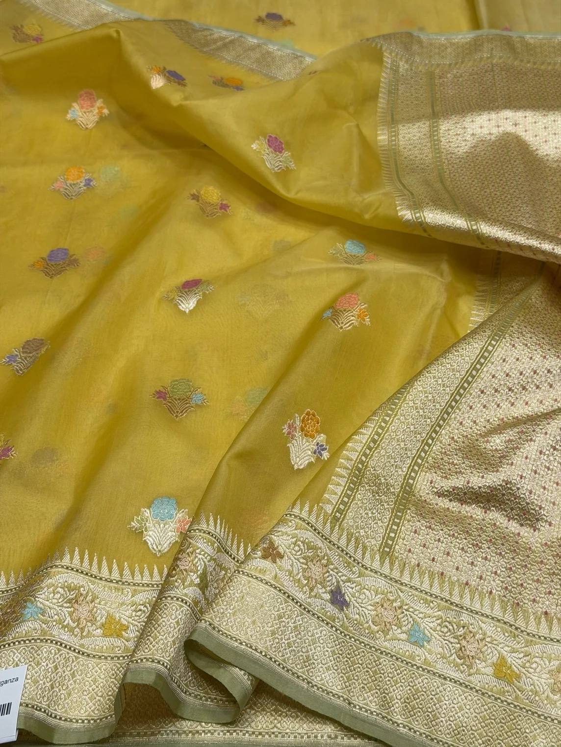 Mehndi Yellow Handwoven Pure Organza Silk Saree