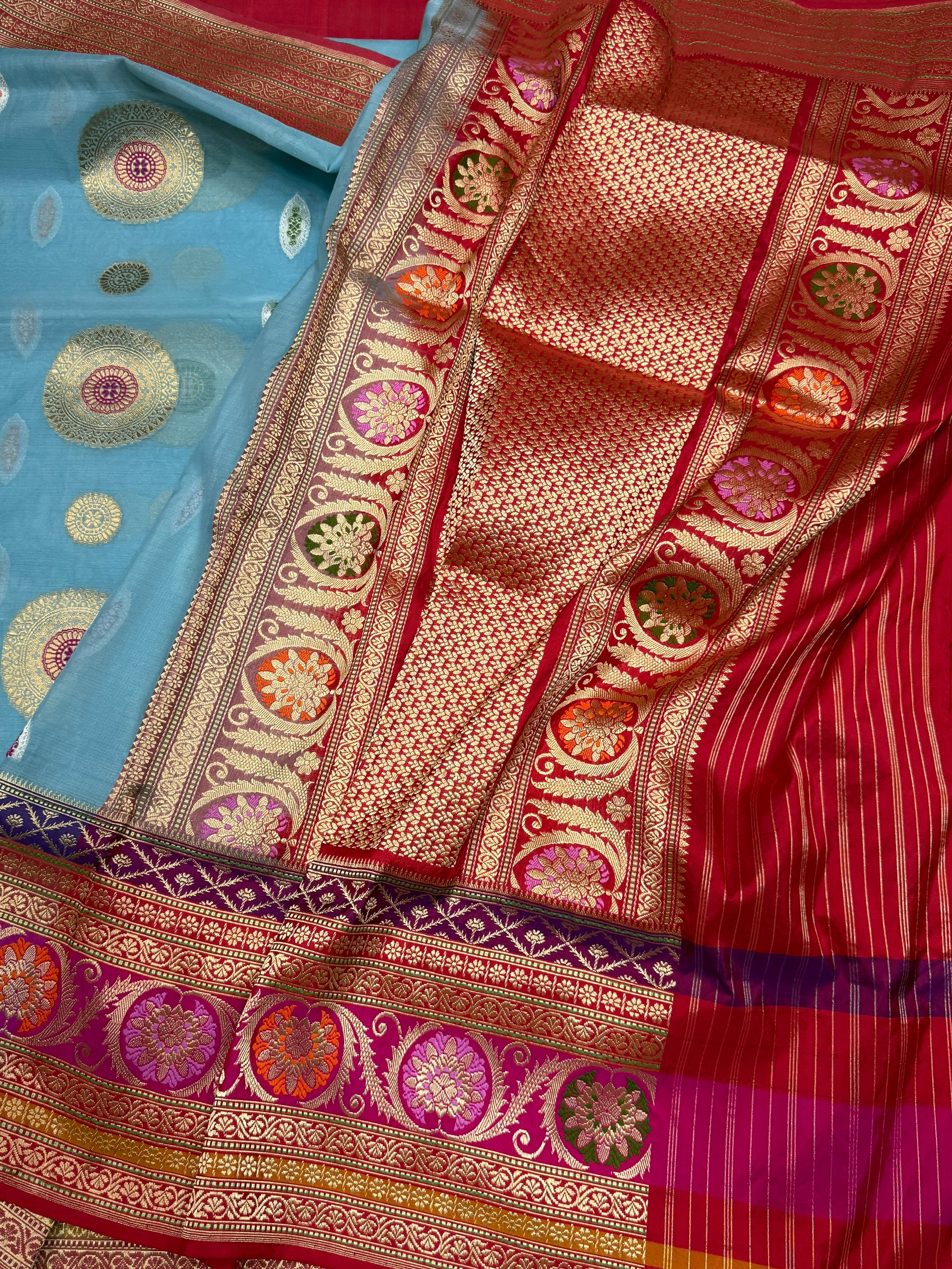 Sky Blue Handwoven Pure Organza Silk Saree - Image 3