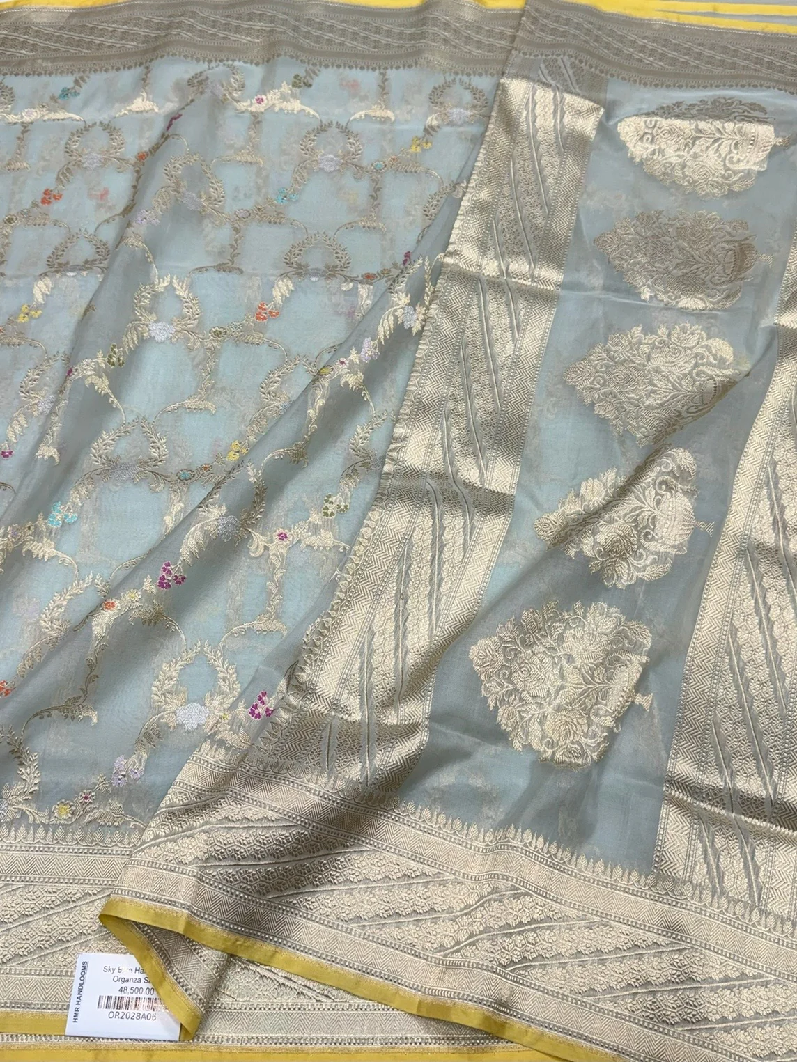 Sky Blue Handwoven Pure Organza Silk Saree - Image 3