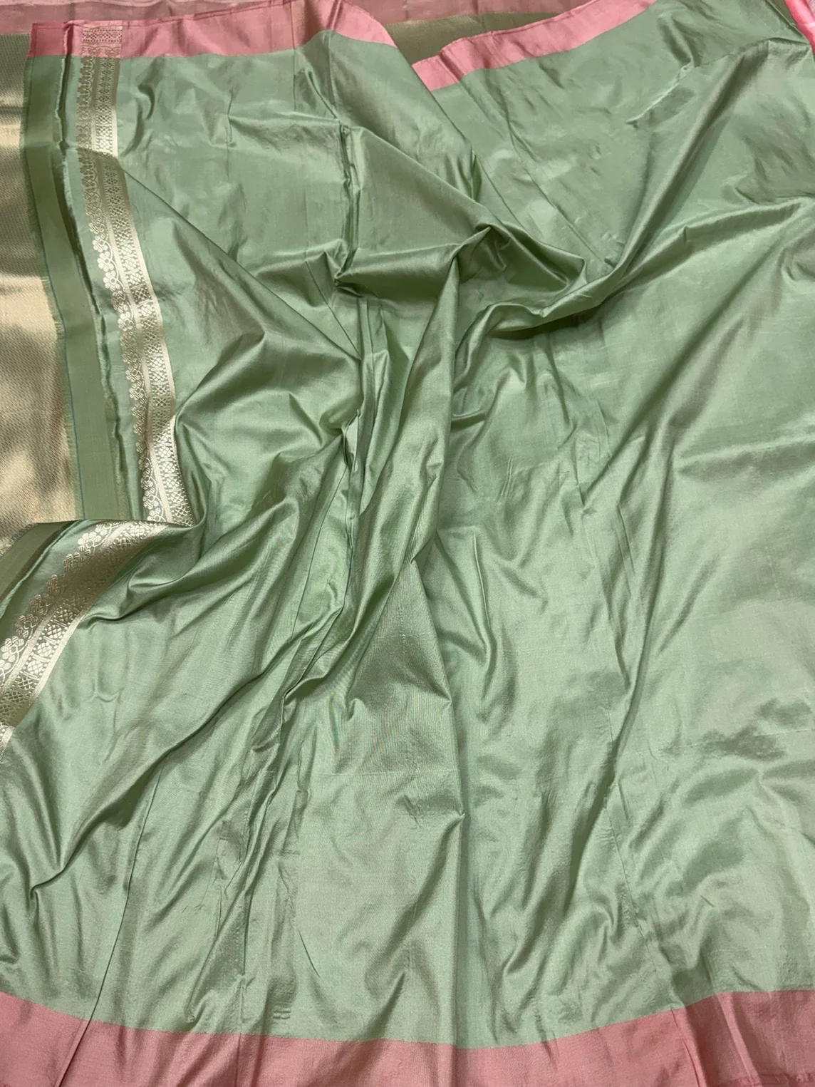 Pista Handwoven Pure Silk Brocade Saree - Image 2