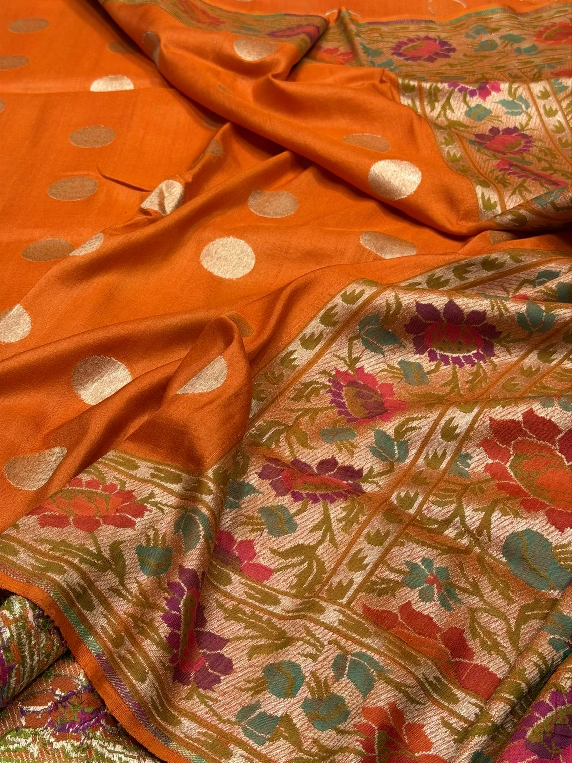 Orange Paithni Border Pure Tussar Georgette Saree - Image 2