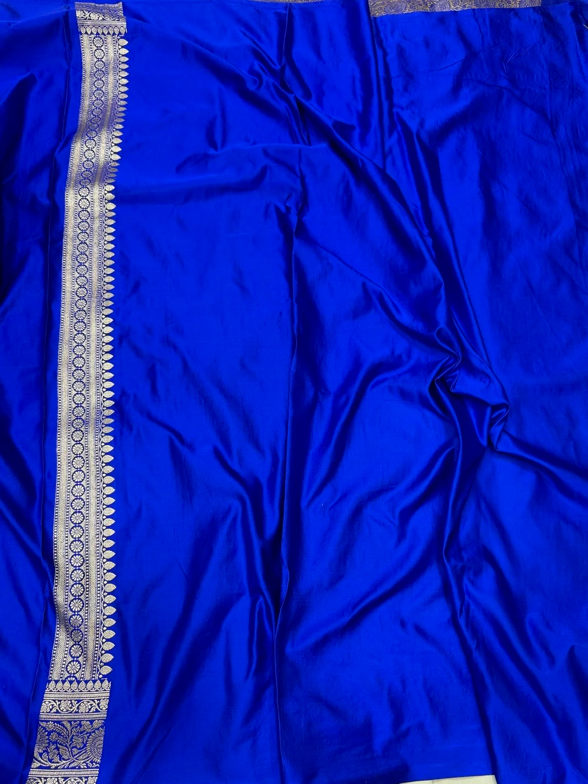 Royal Blue Handwoven Vintage Pure Banarasi Satin Silk Saree – Cutwork Weave, Pure Satin Silk - Image 2