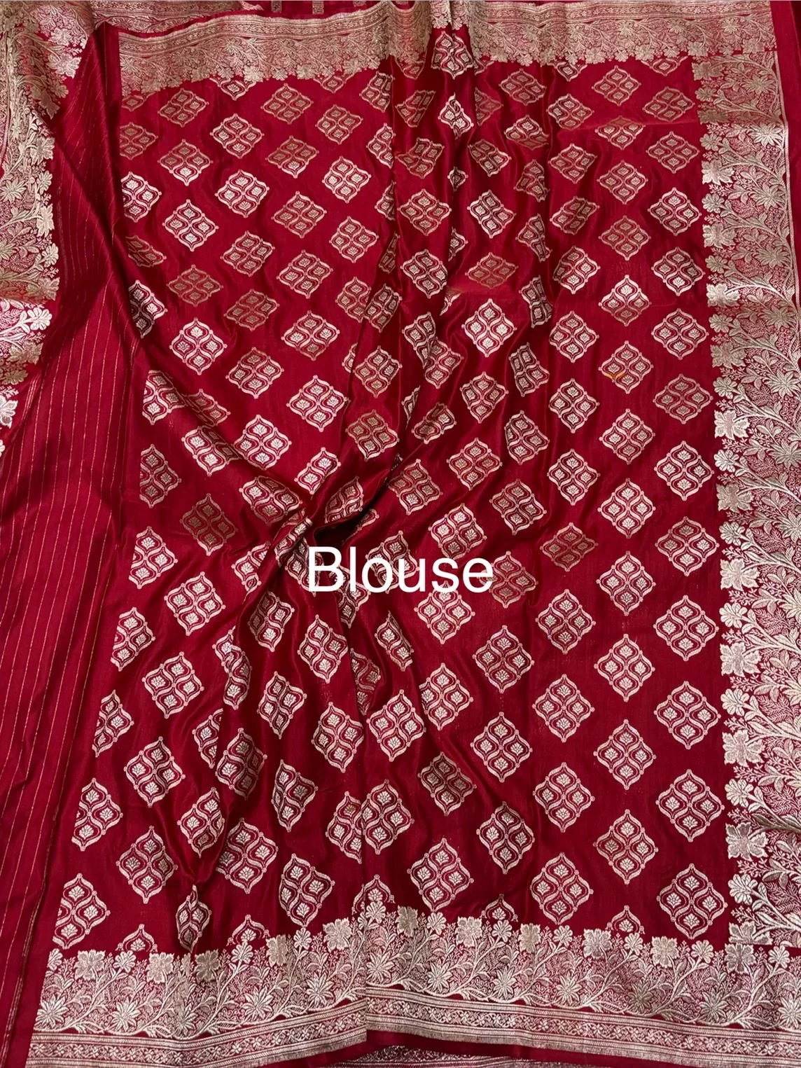 Red Handwoven Vintage Pure Banarasi Satin Silk Saree - Image 2