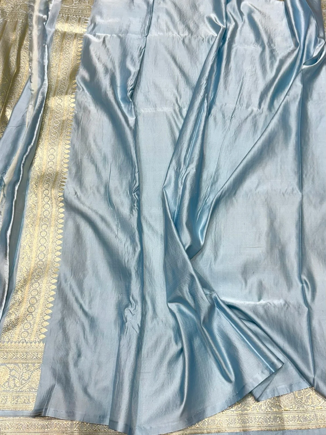 Bluish Grey Handwoven Vintage Pure Banarasi Satin Silk Saree - Image 2