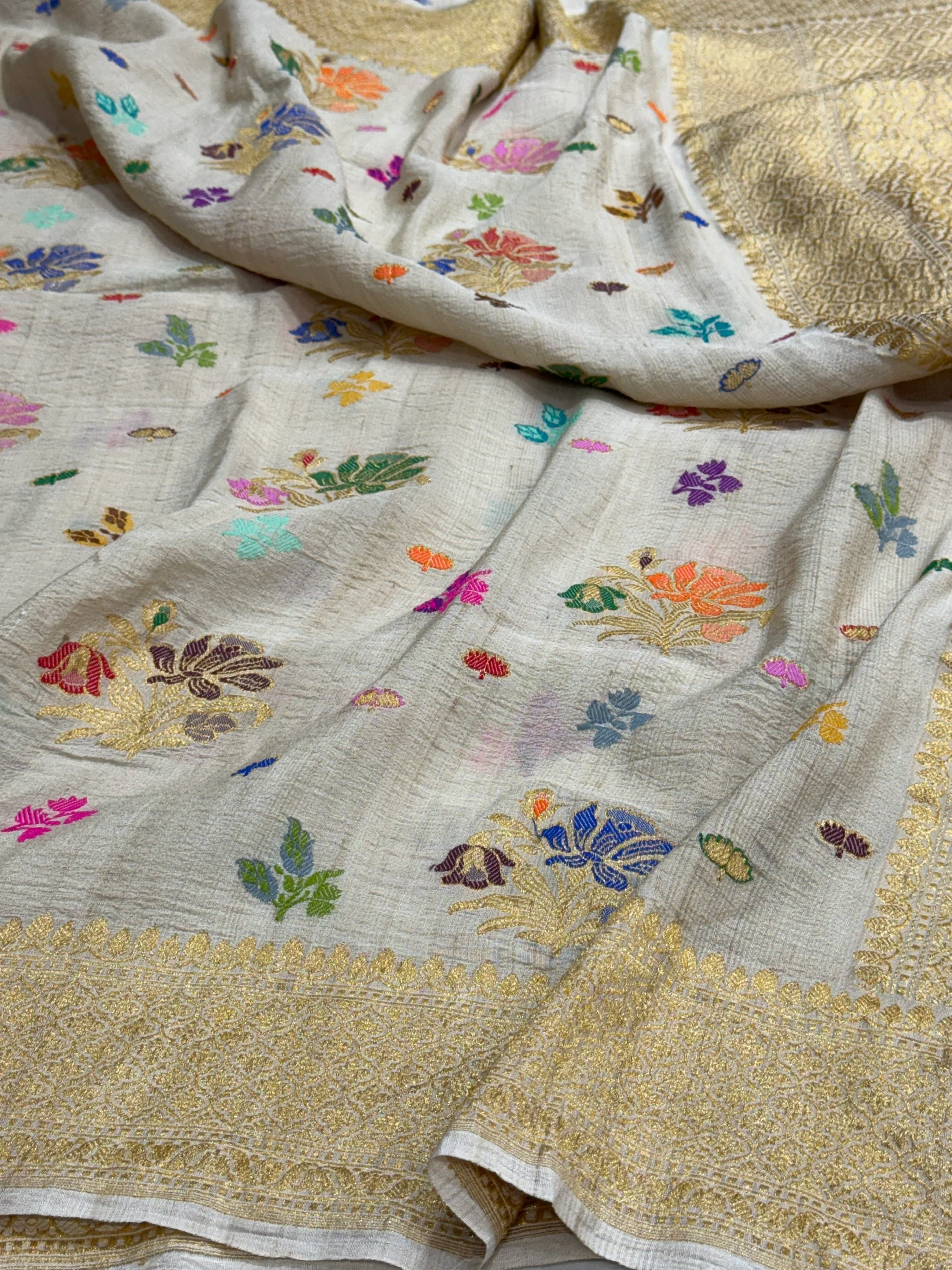 Natural Handwoven Pure Tussar Georgette Saree