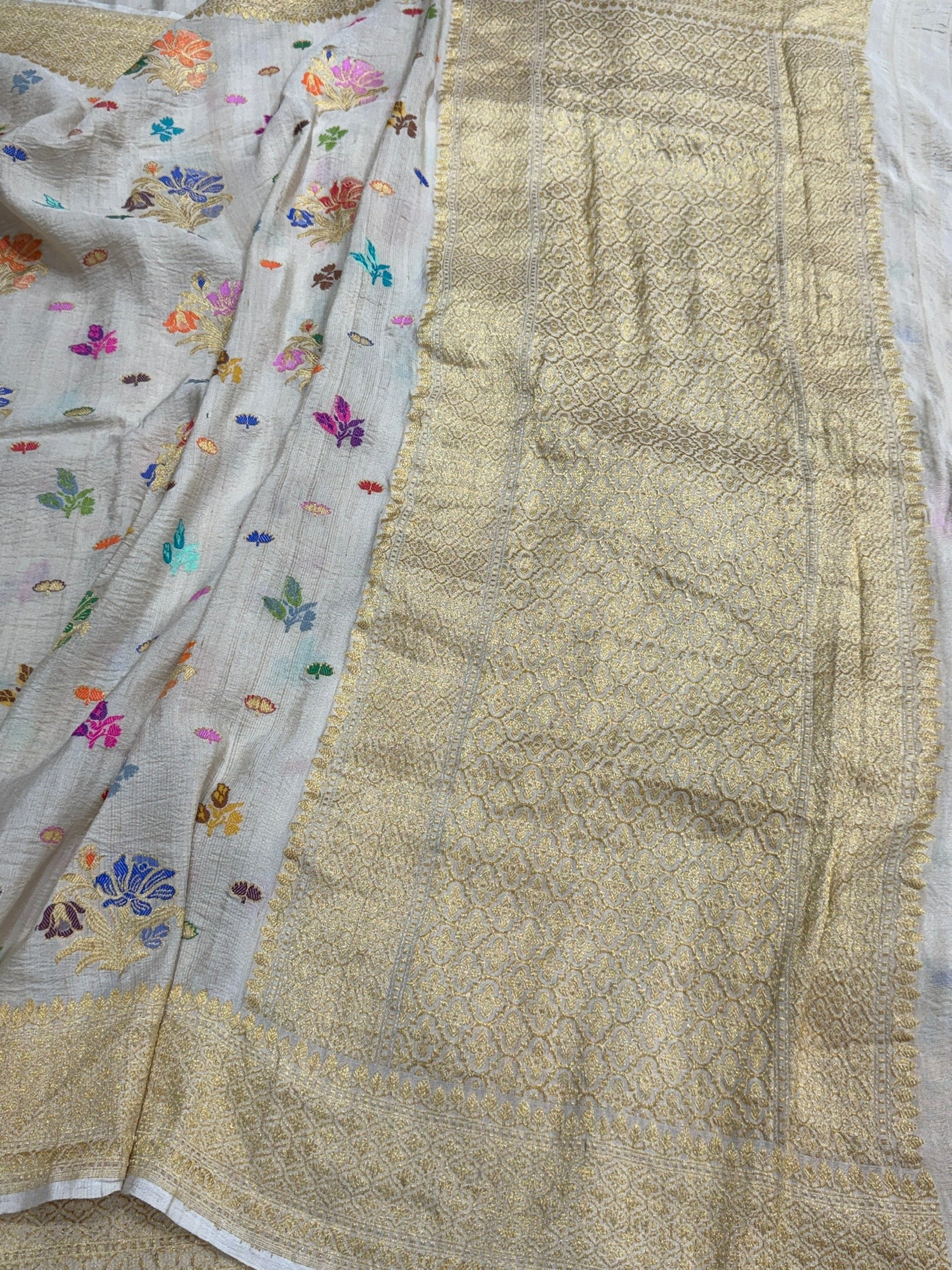 Natural Handwoven Pure Tussar Georgette Saree - Image 3