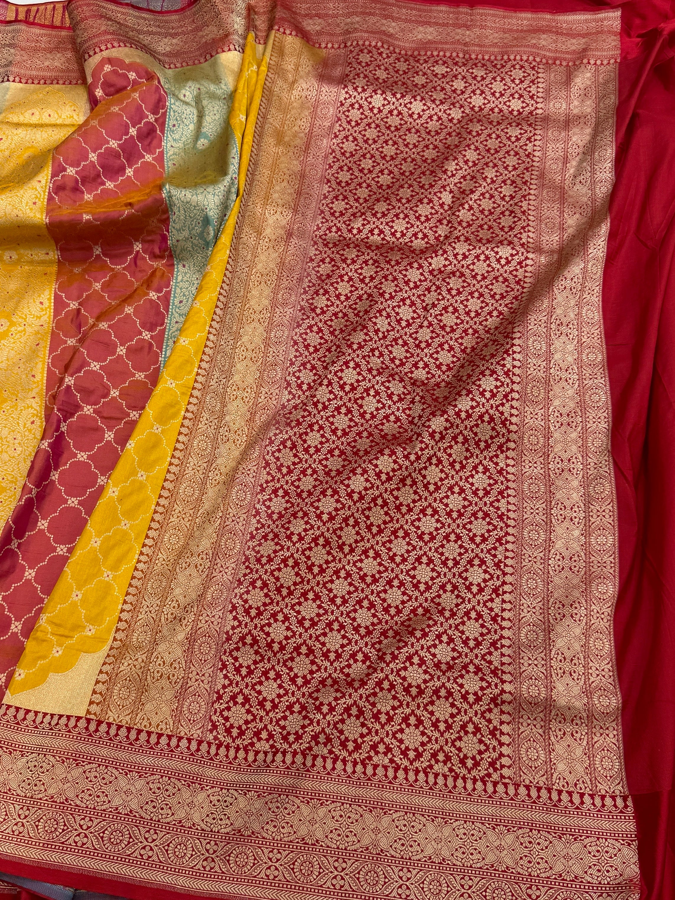 Multicolour Banarasi Pure Silk Saree – Cutwork Weave in 100% Pure Katan Silk - Image 14