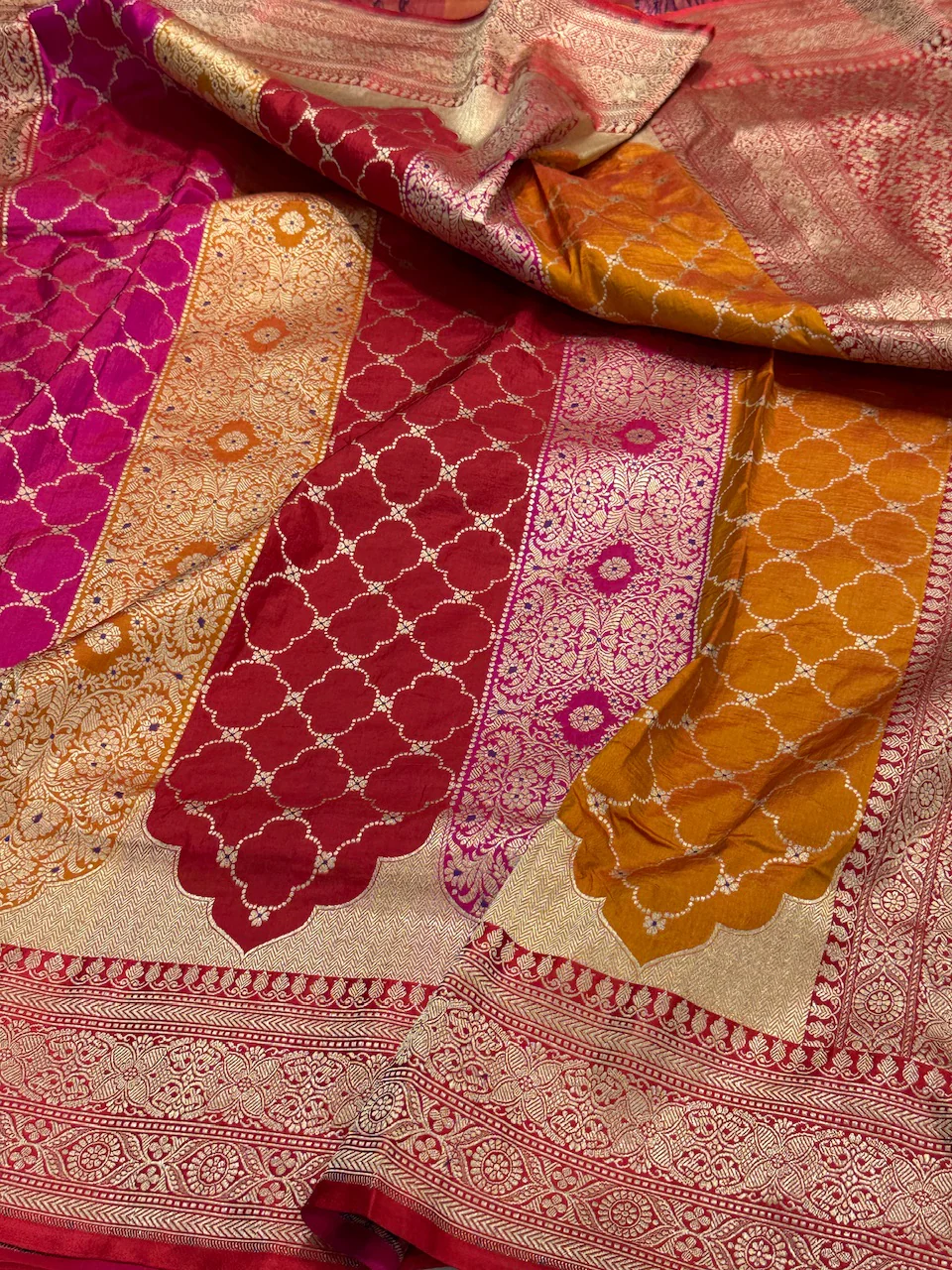 Multicolour Banarasi Pure Silk Saree – Cutwork Weave in 100% Pure Katan Silk - Image 4