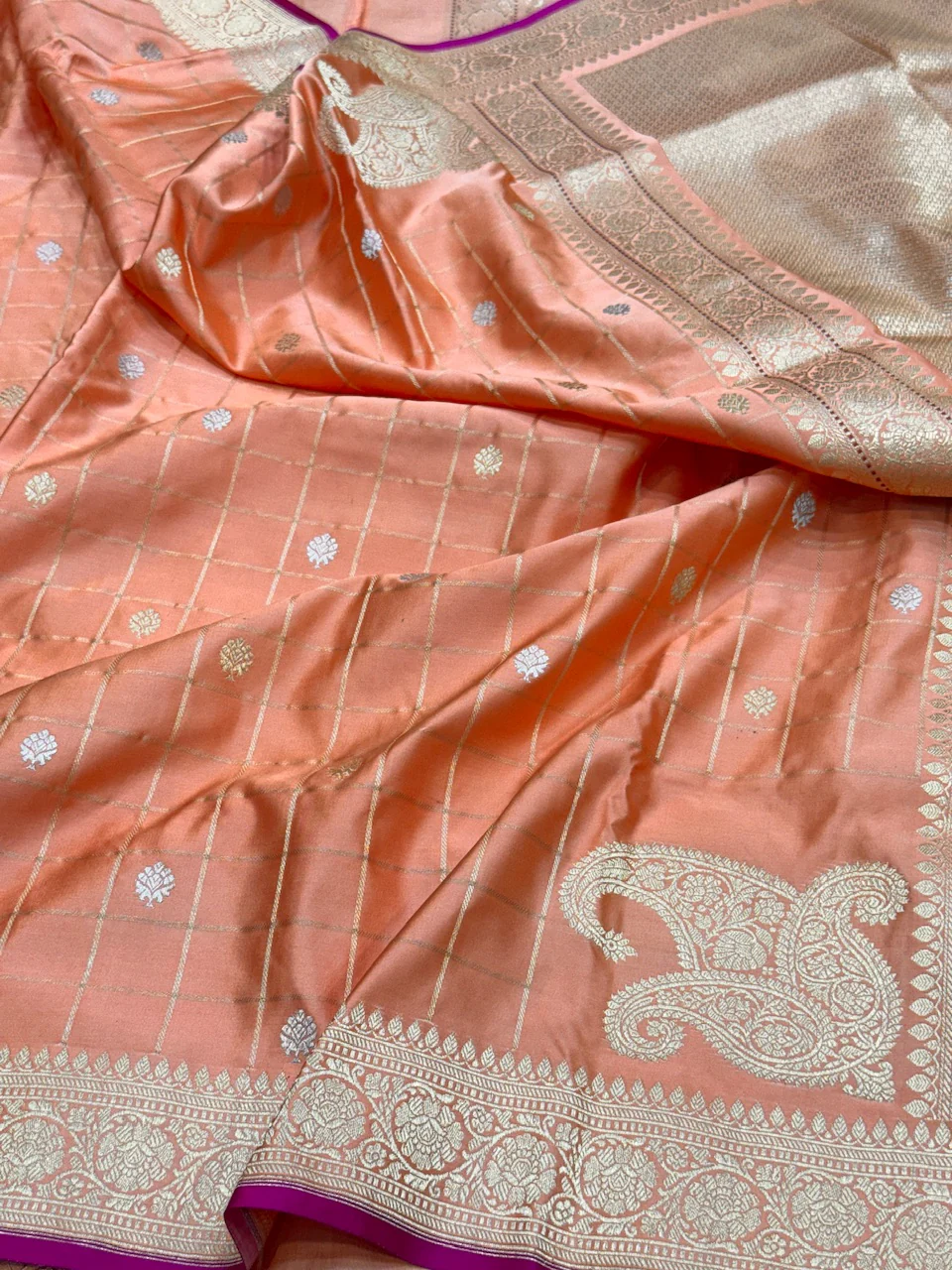 Handwoven Banarasi Mashru Satin Silk Saree - Image 6