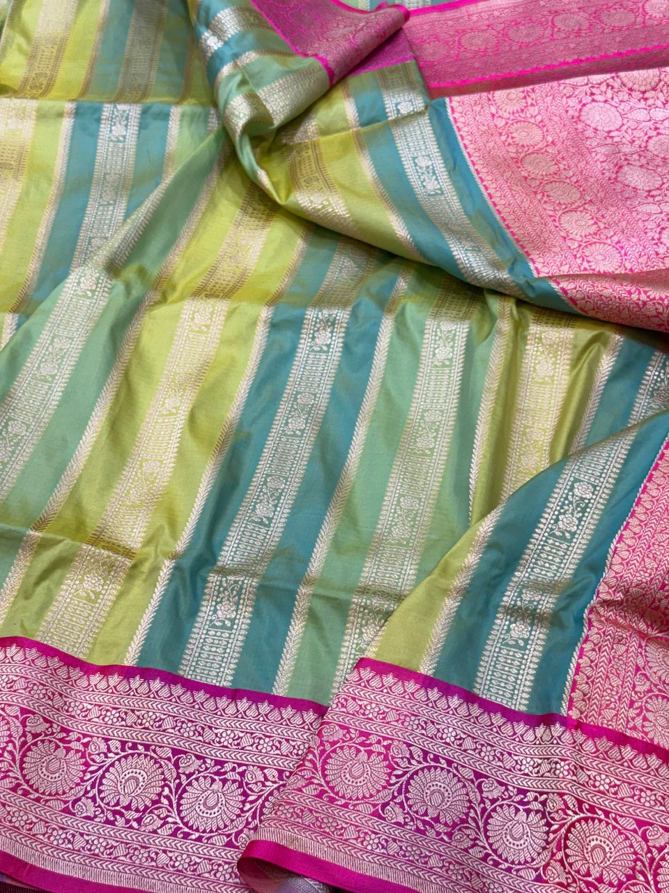Multicolour Banarasi Pure Katan Silk Saree - Image 25