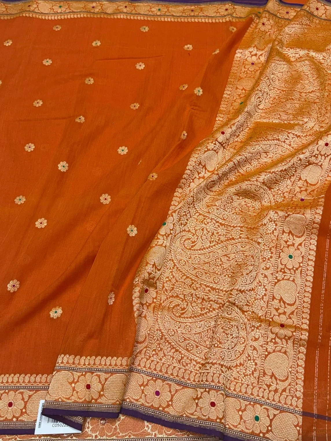 Orange Handwoven Banarasi Pure Cotton Saree  - Image 3