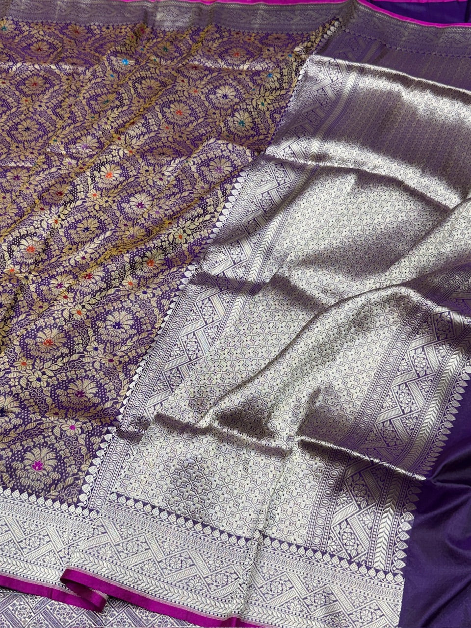 Purple Handwoven Pure Banarasi Brocade Saree - Image 2