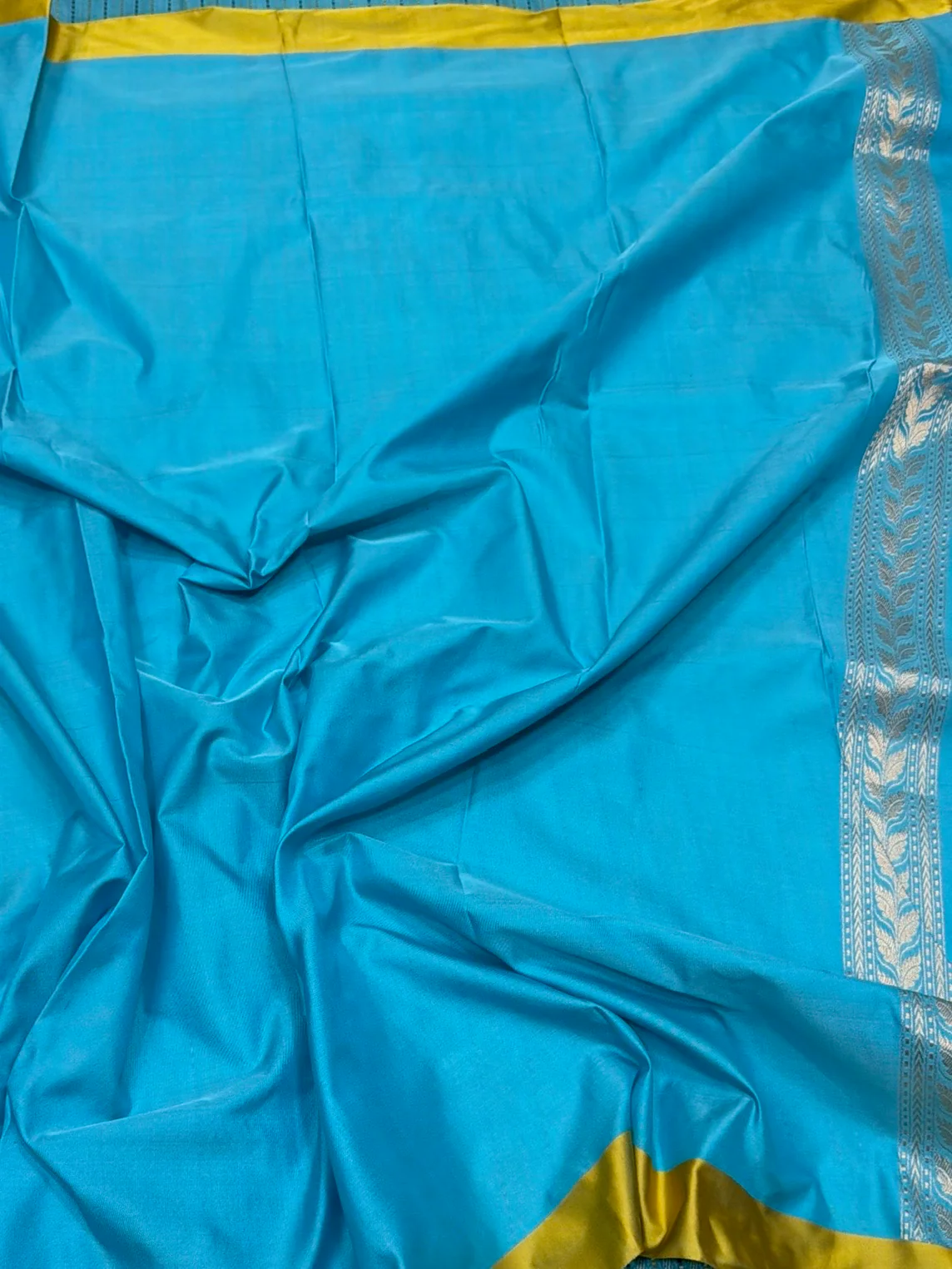 Sky Blue Handwoven Pure Banarasi Silk Saree with Satin Border - Image 2