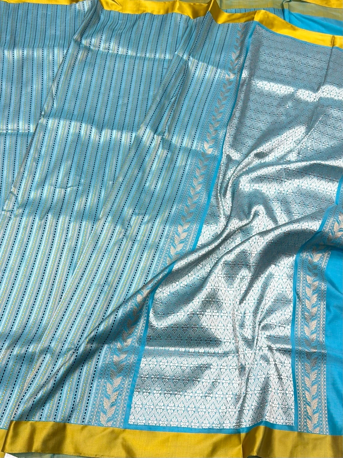 Sky Blue Handwoven Pure Banarasi Silk Saree with Satin Border - Image 3