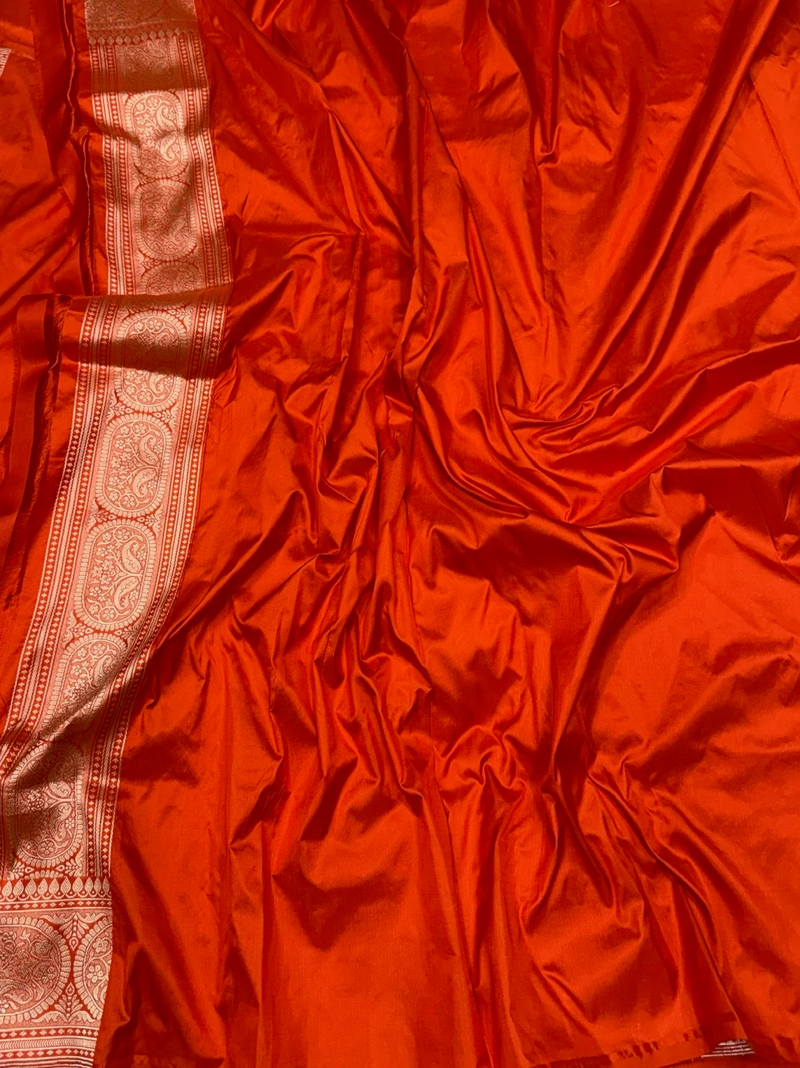 Orange Handwoven Pure Banarasi Katan Silk Saree - Image 2