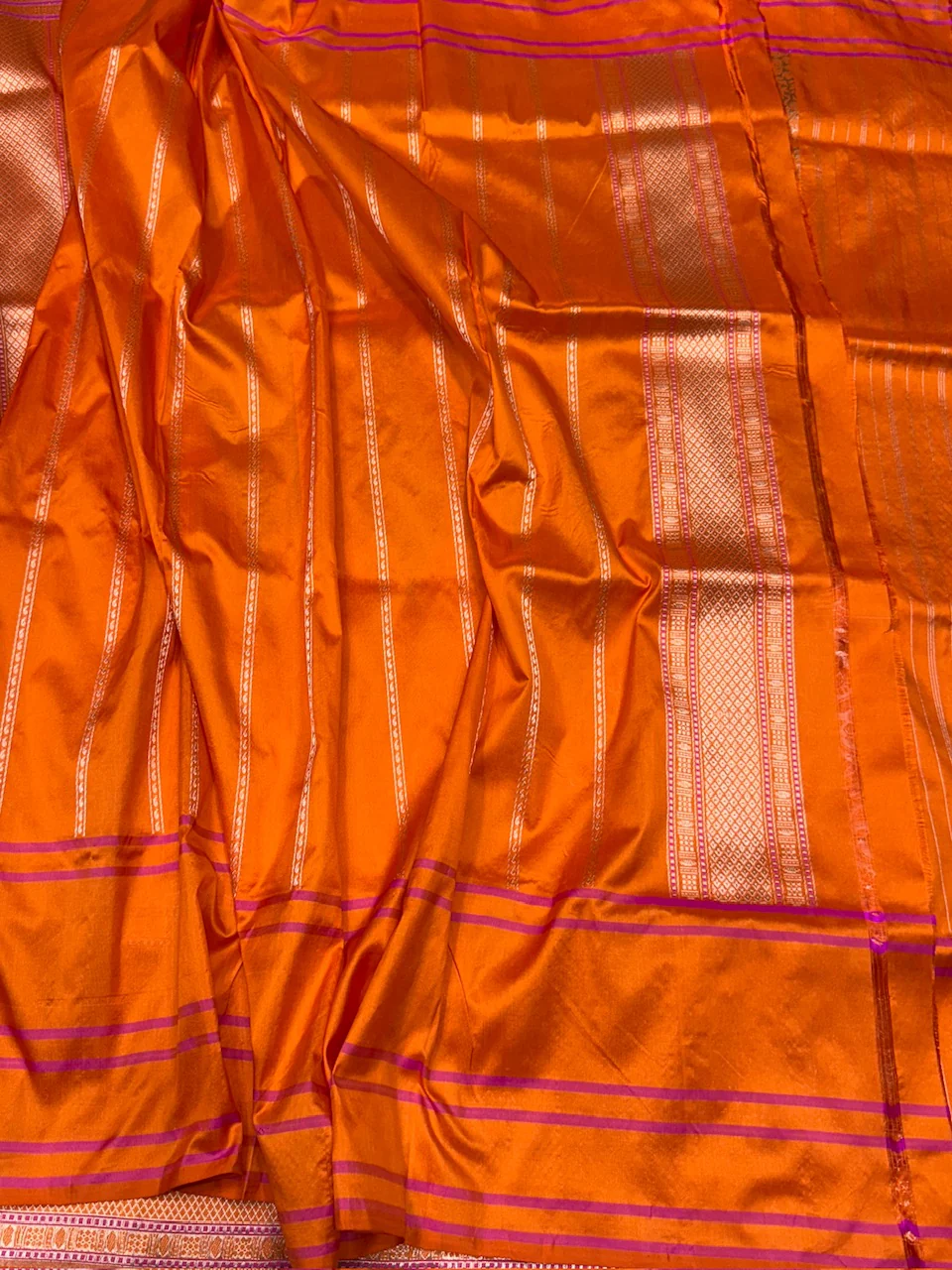 Orange Handwoven Pure Banarasi Silk Saree - Image 3