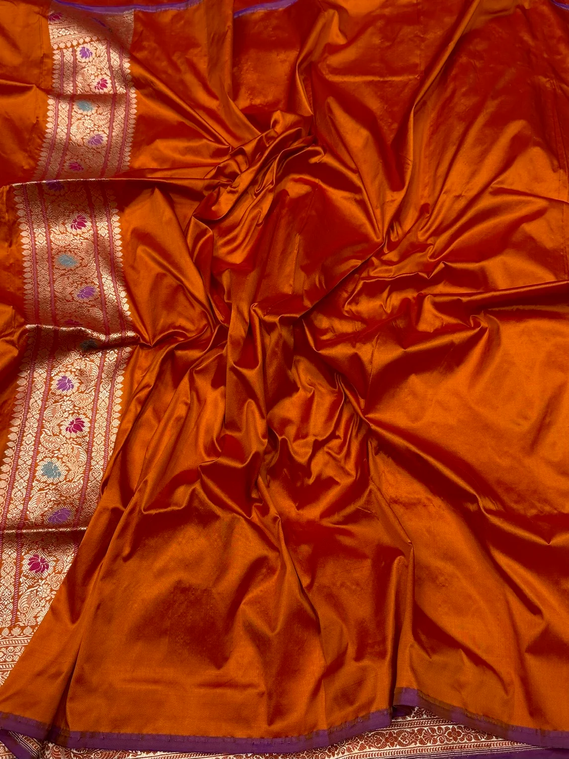 Orange Handwoven Pure Banarasi Silk Saree in Kadwa Weave - Image 2