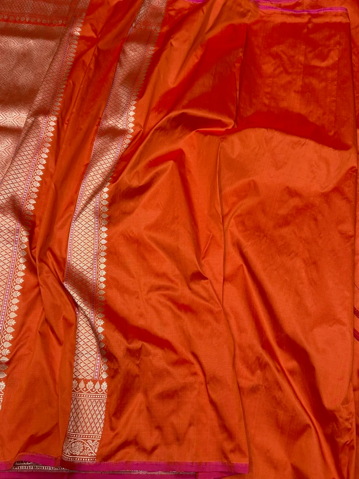 Orange Handwoven Pure Banarasi Silk Saree in Kadwa Weave | Authentic Katan Mulberry Silk - Image 2