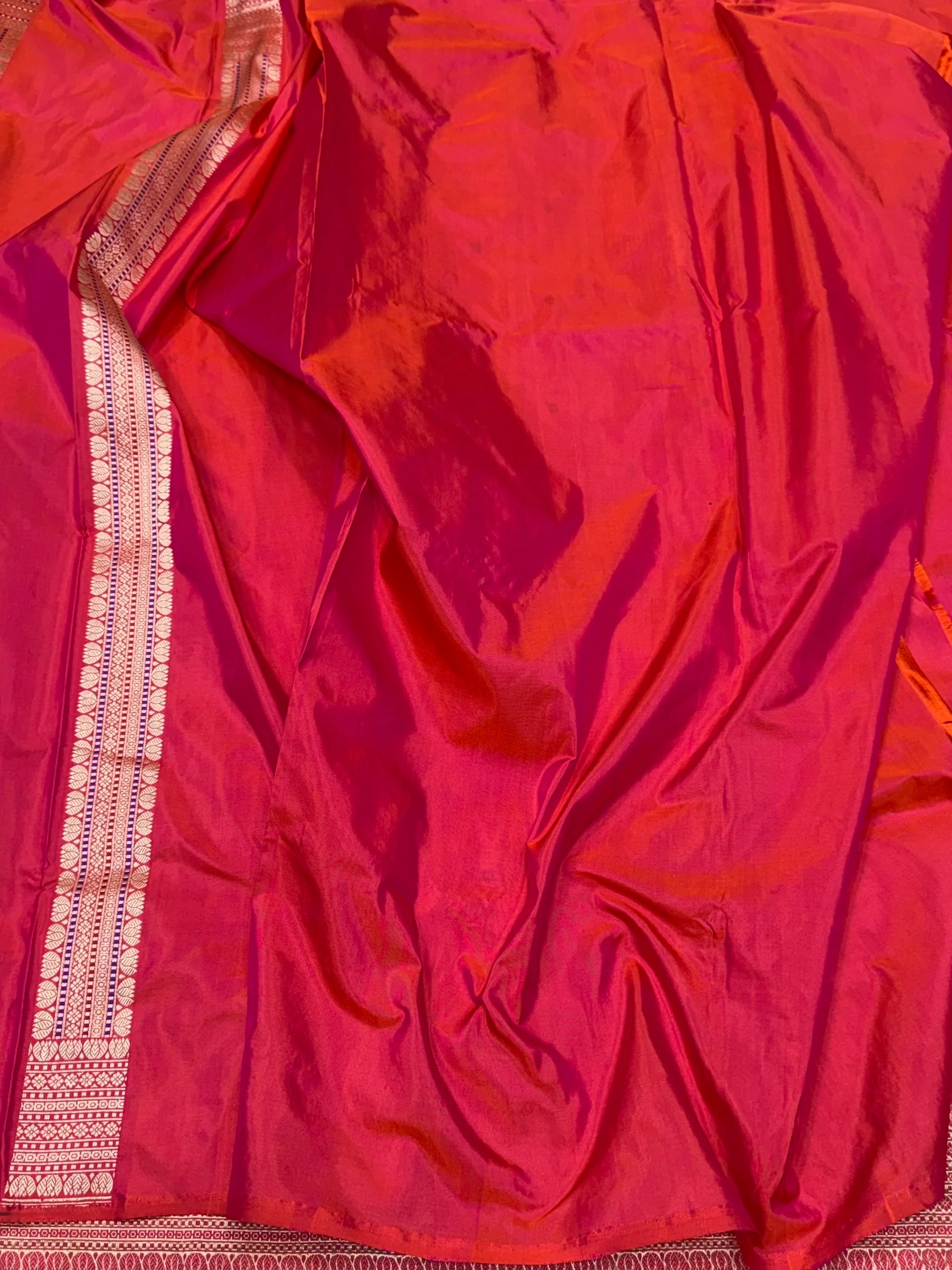 Orangish Pink Handwoven Pure Banarasi Silk Saree – Kadwa Katan Mulberry Silk | Authentic Banaras Handloom - Image 2