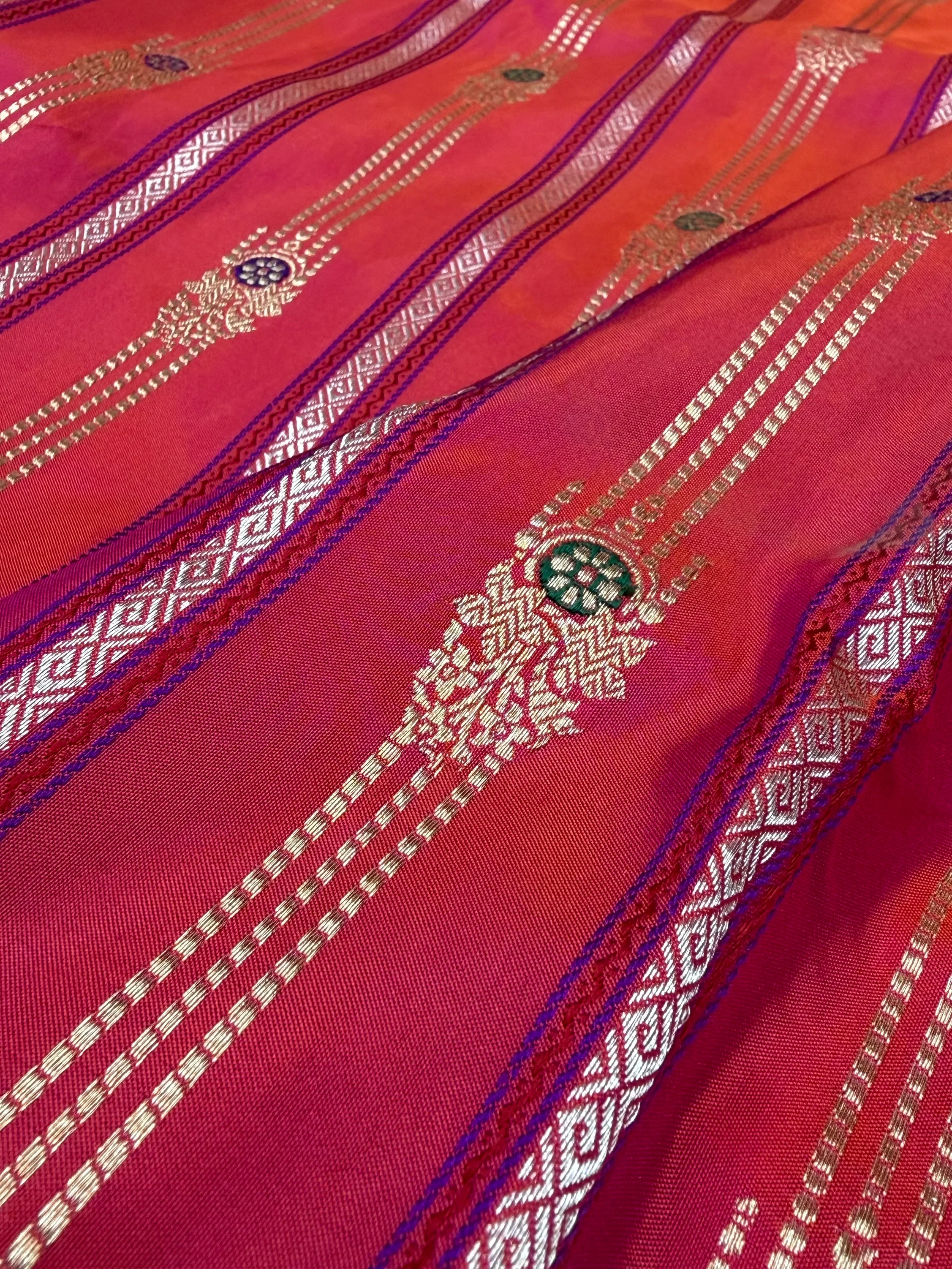 Orangish Pink Handwoven Pure Banarasi Silk Saree – Kadwa Katan Mulberry Silk | Authentic Banaras Handloom - Image 3