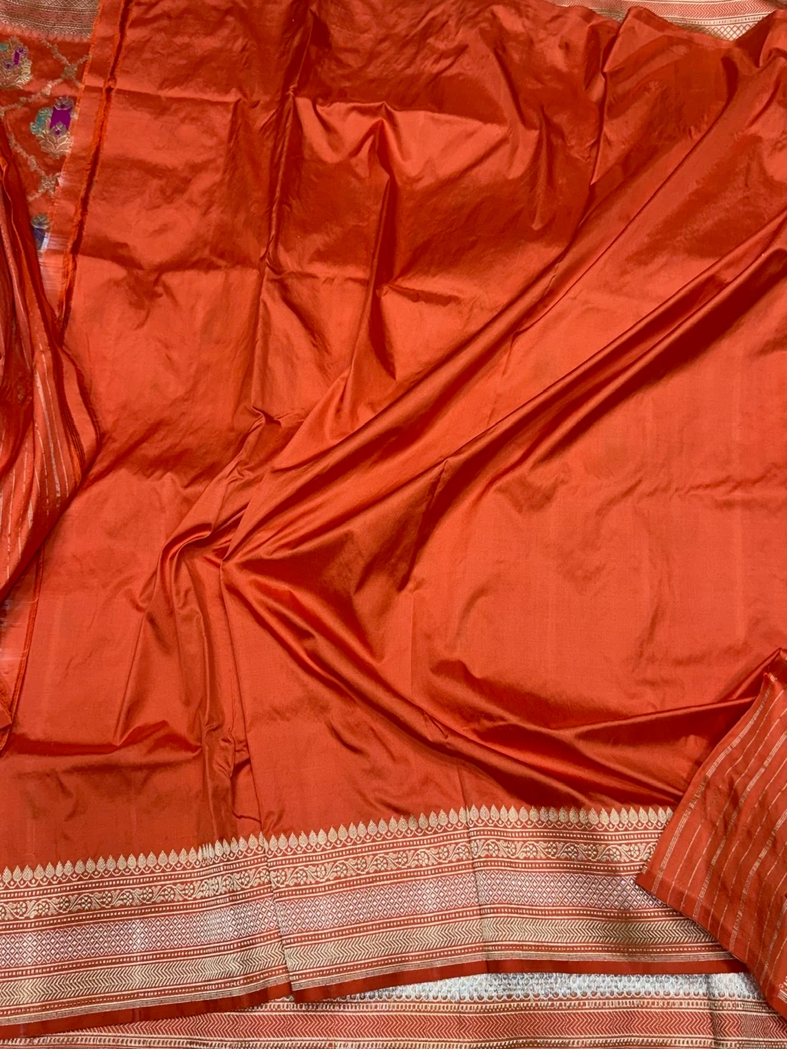 Orange Handwoven Pure Banarasi Silk Saree | Pure Katan Silk | Kadwa Weave | HMR Handlooms - Image 3