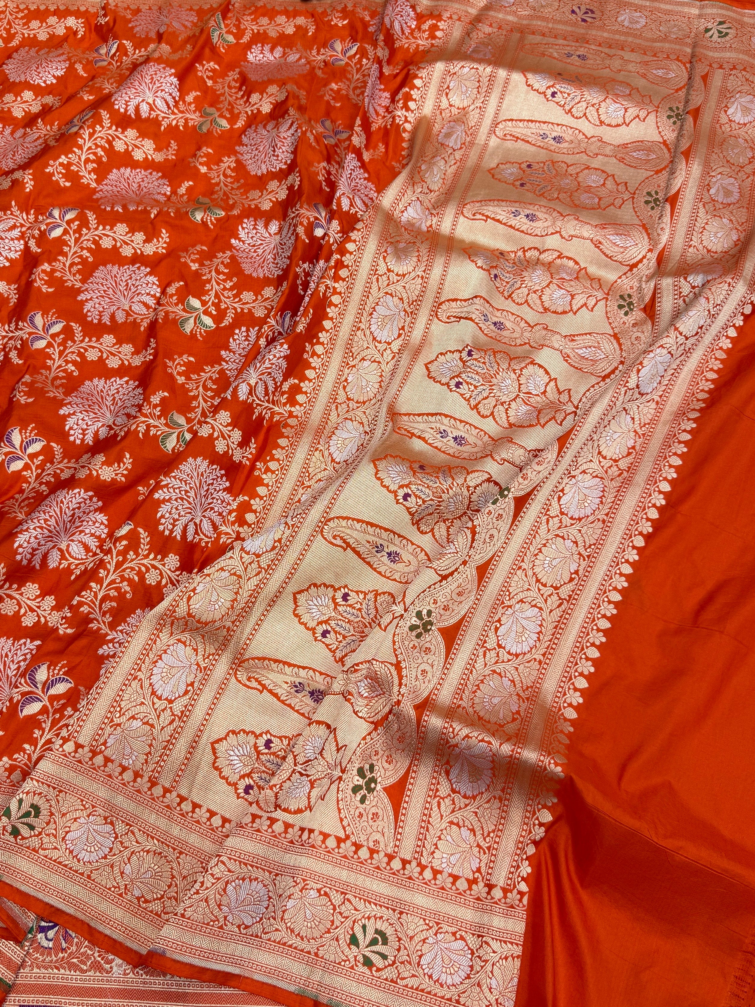 Banarasi Minakari Pure Katan Silk Saree | Pure Silk | Minakari Work | Cutwork Technique | Banarasi Katan Silk Saree - Image 9