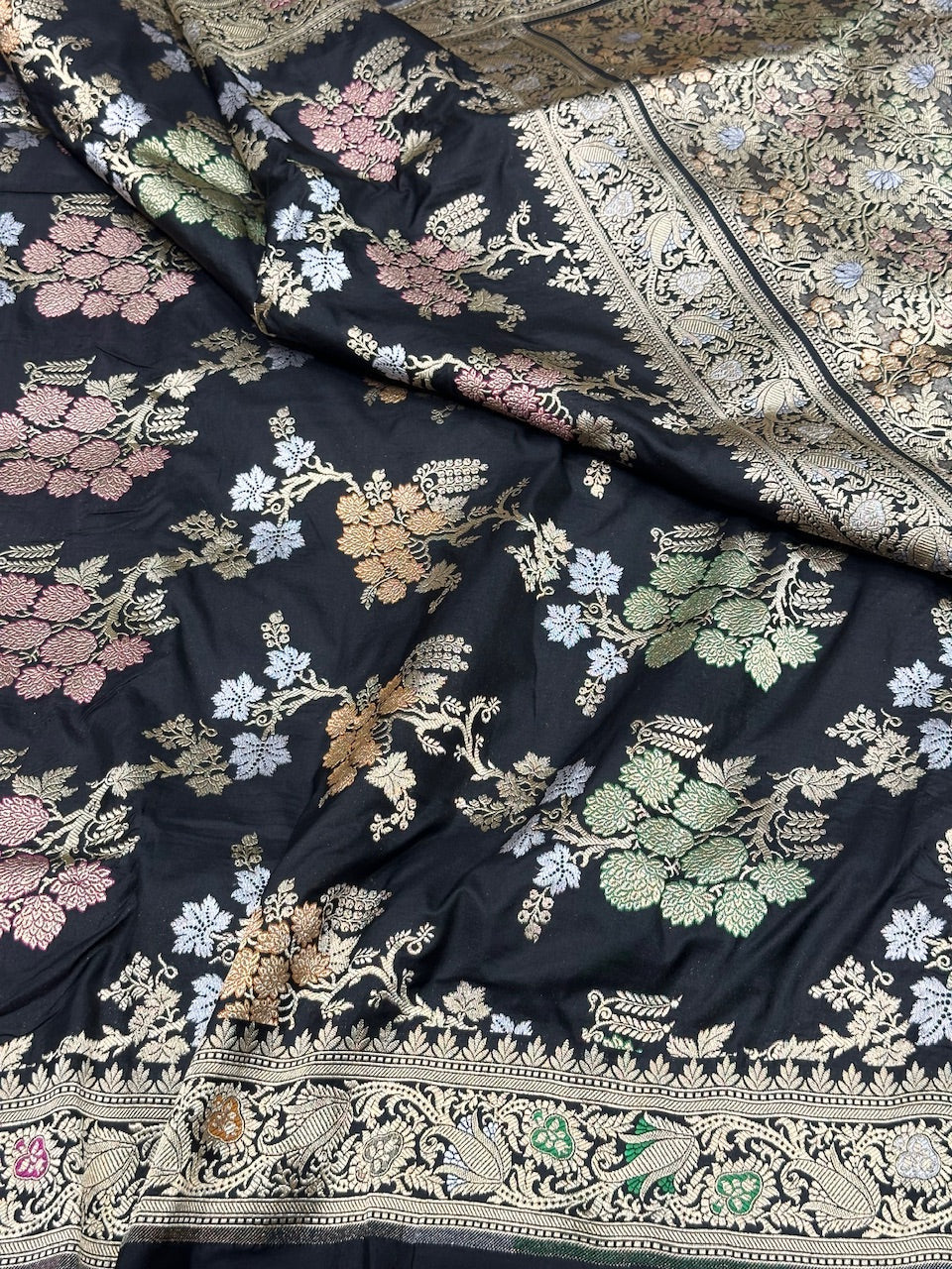 Banarasi Tilfi Minakari Pure Katan Silk Saree | Pure Silk | Minakari Work | Cutwork Technique | Banarasi Katan Silk Saree - Image 3