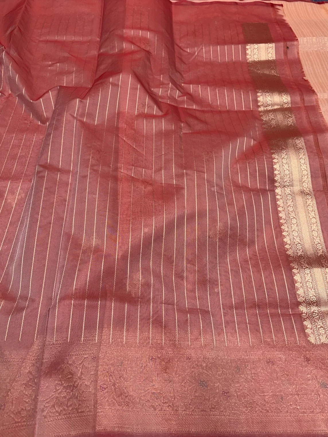Peach Handwoven Pure Organza Silk Saree - Image 2