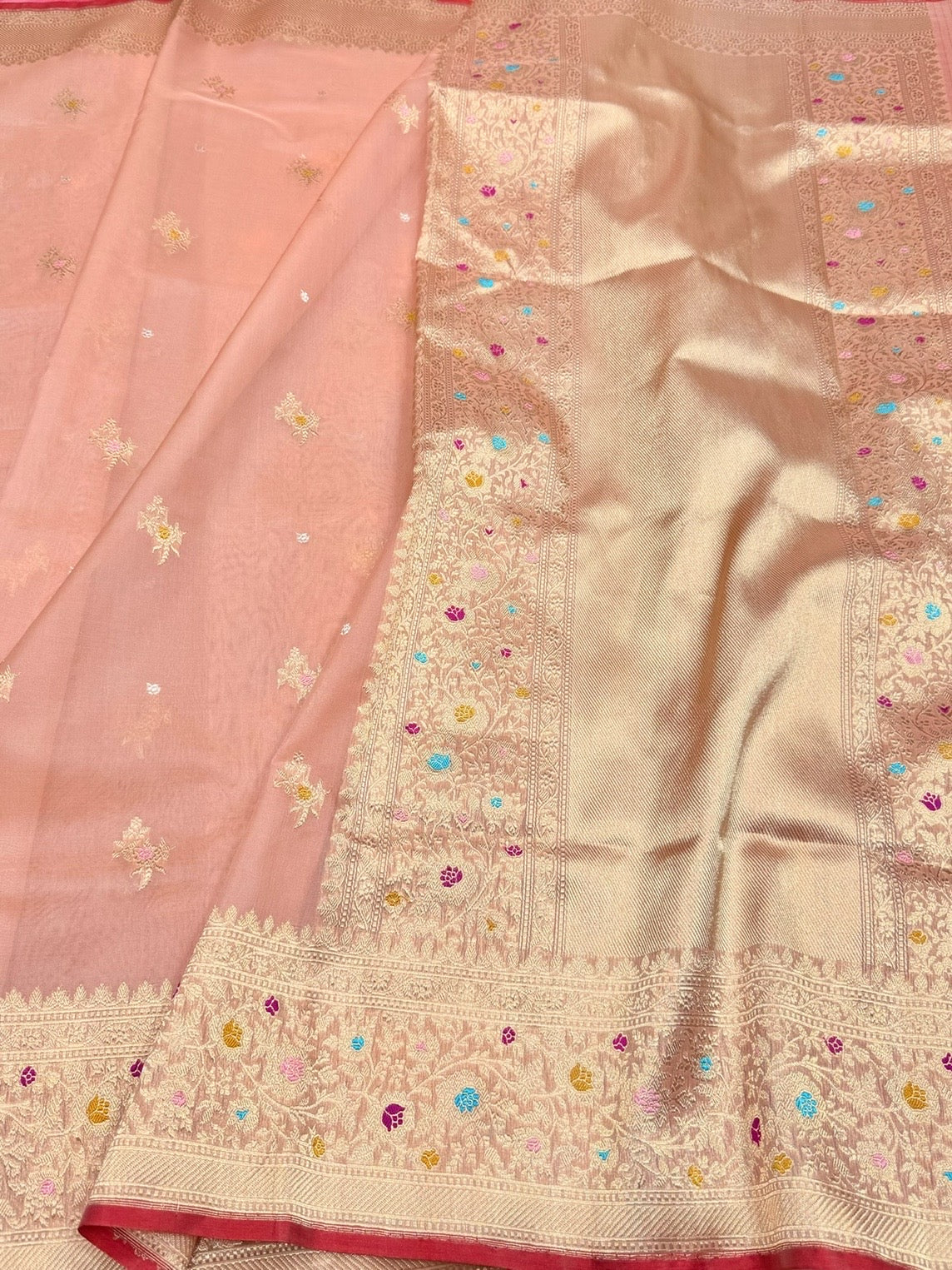 Peach Handwoven Pure Organza Silk Saree - Image 3