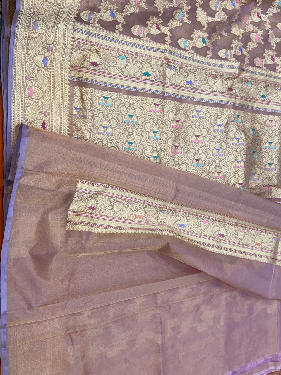 Peach Handwoven Pure Tissue Saree - Image 2