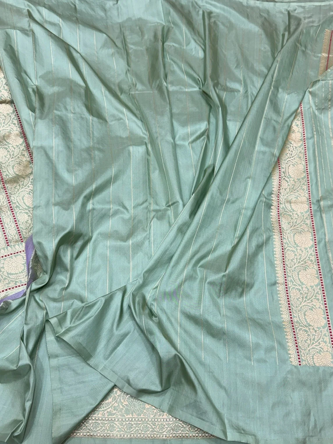 Sage Green Handwoven Pure Banarasi Silk Saree - Image 2