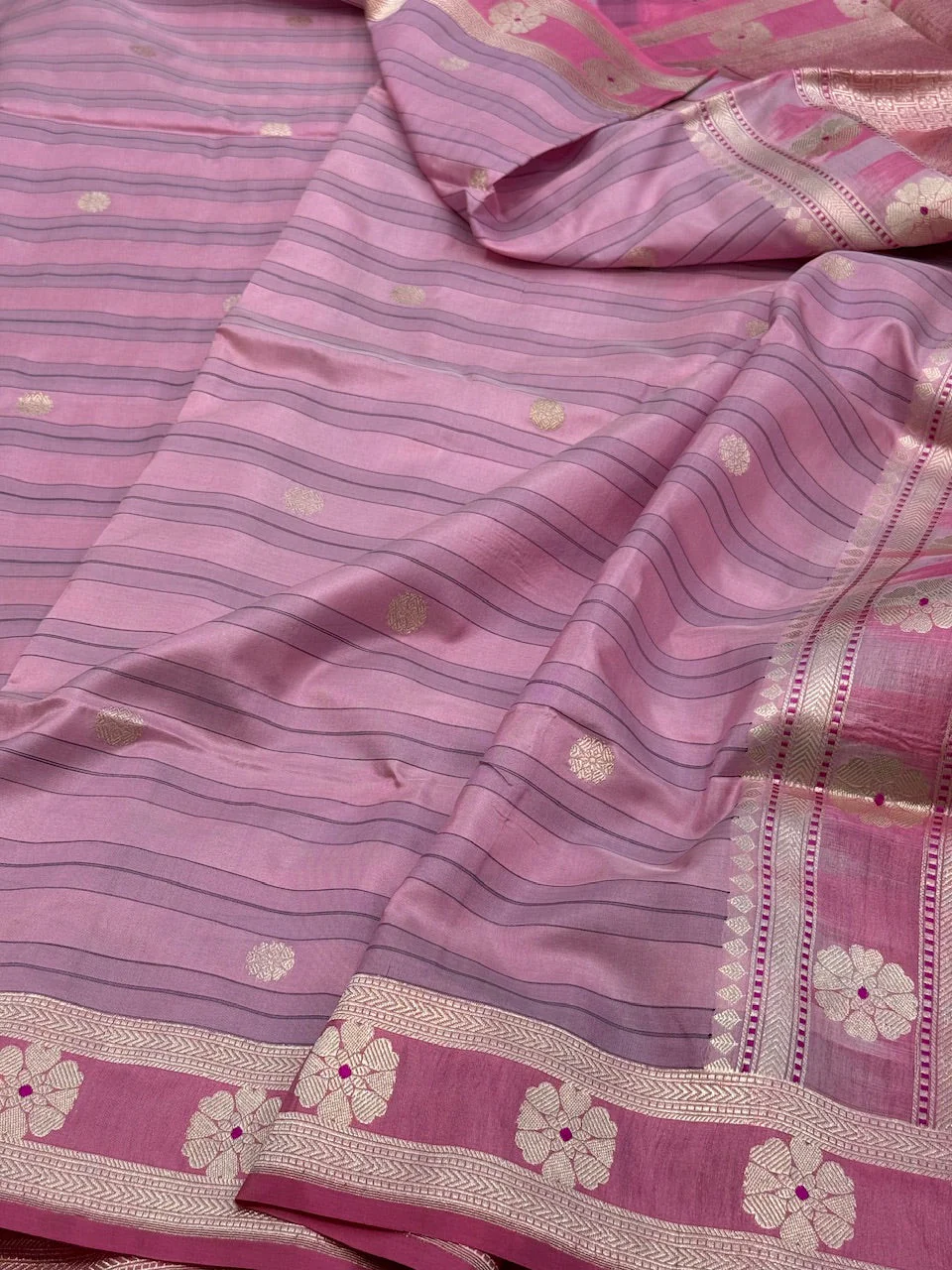 Handwoven Pure Kora Katan Silk Saree - Image 5