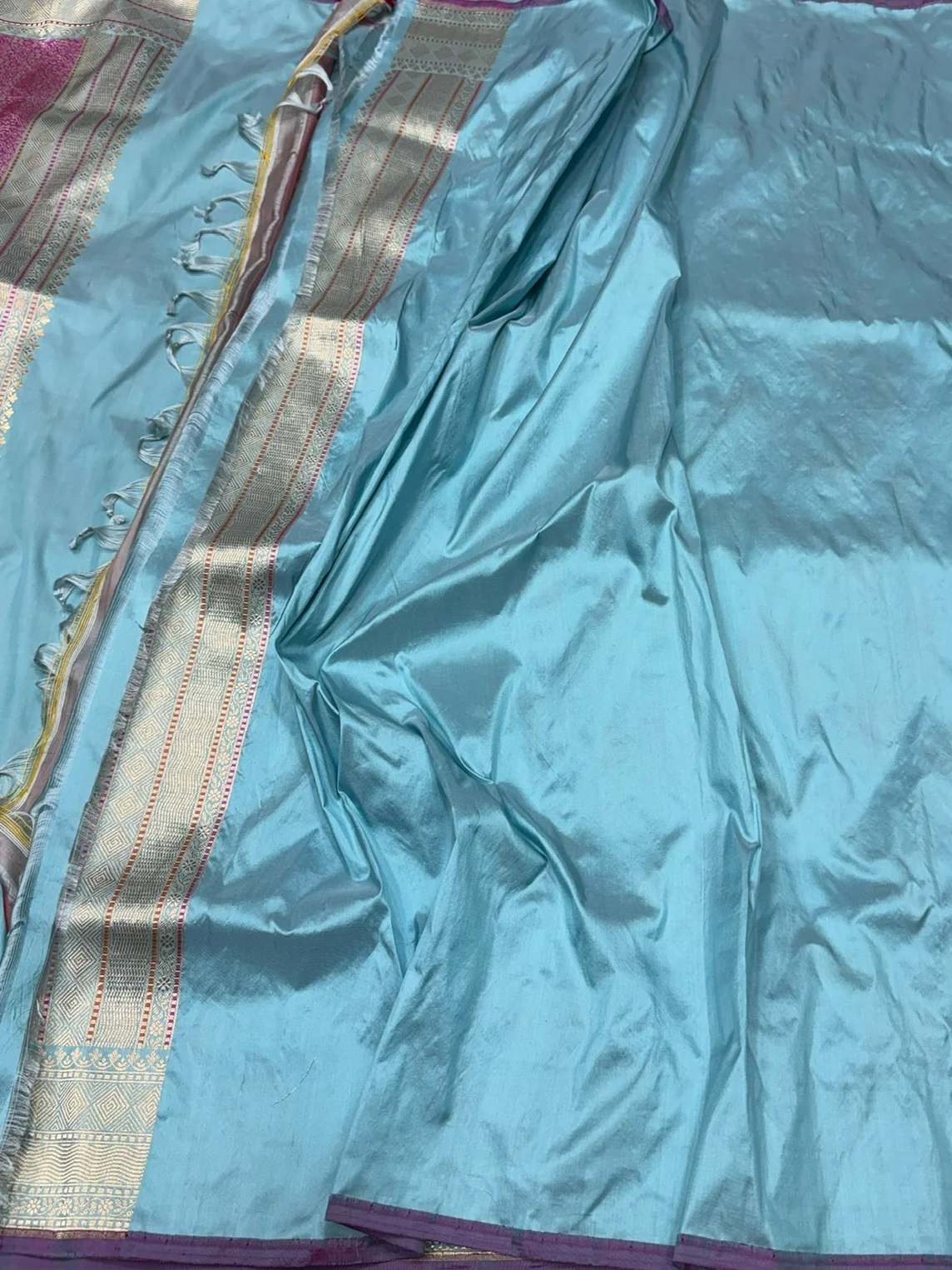 Sky Blue Handwoven Pure Banarasi Silk Saree - Image 2