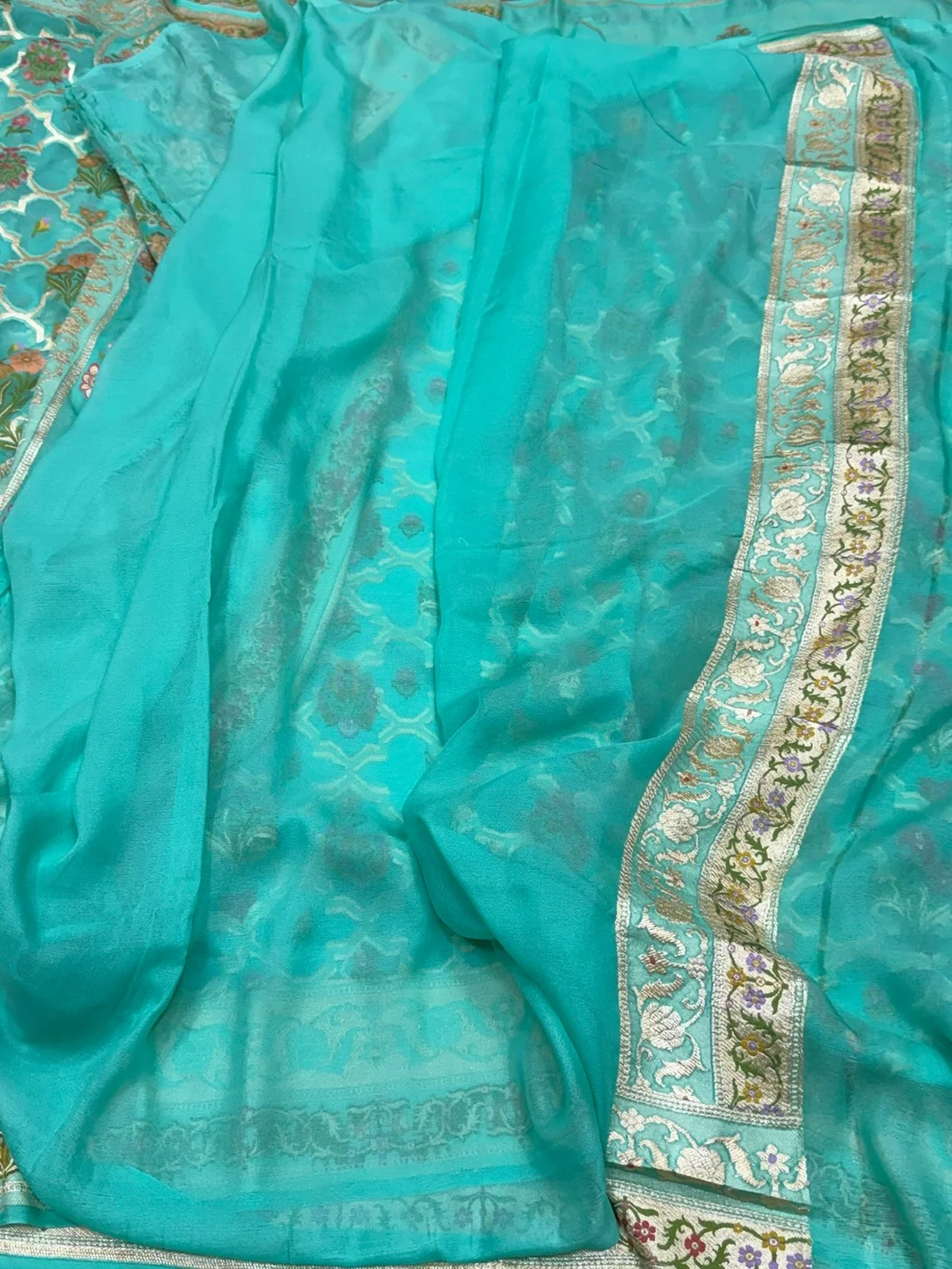 Sea Green Pure Banarasi Chiffon Georgette Saree - Image 2