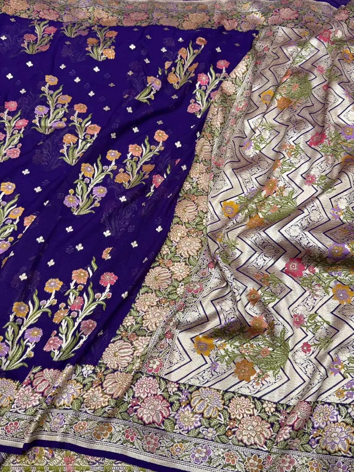 Purple Pure Banarasi Chiffon Georgette Saree - Image 3