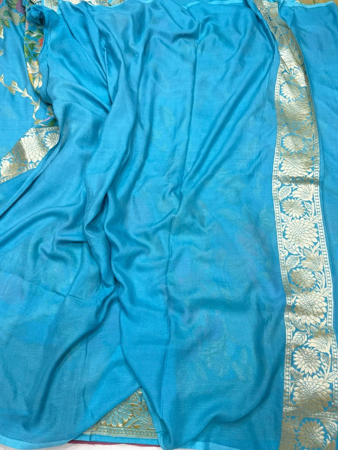 Sky Blue Pure Banarasi Chiffon Georgette Saree - Image 2