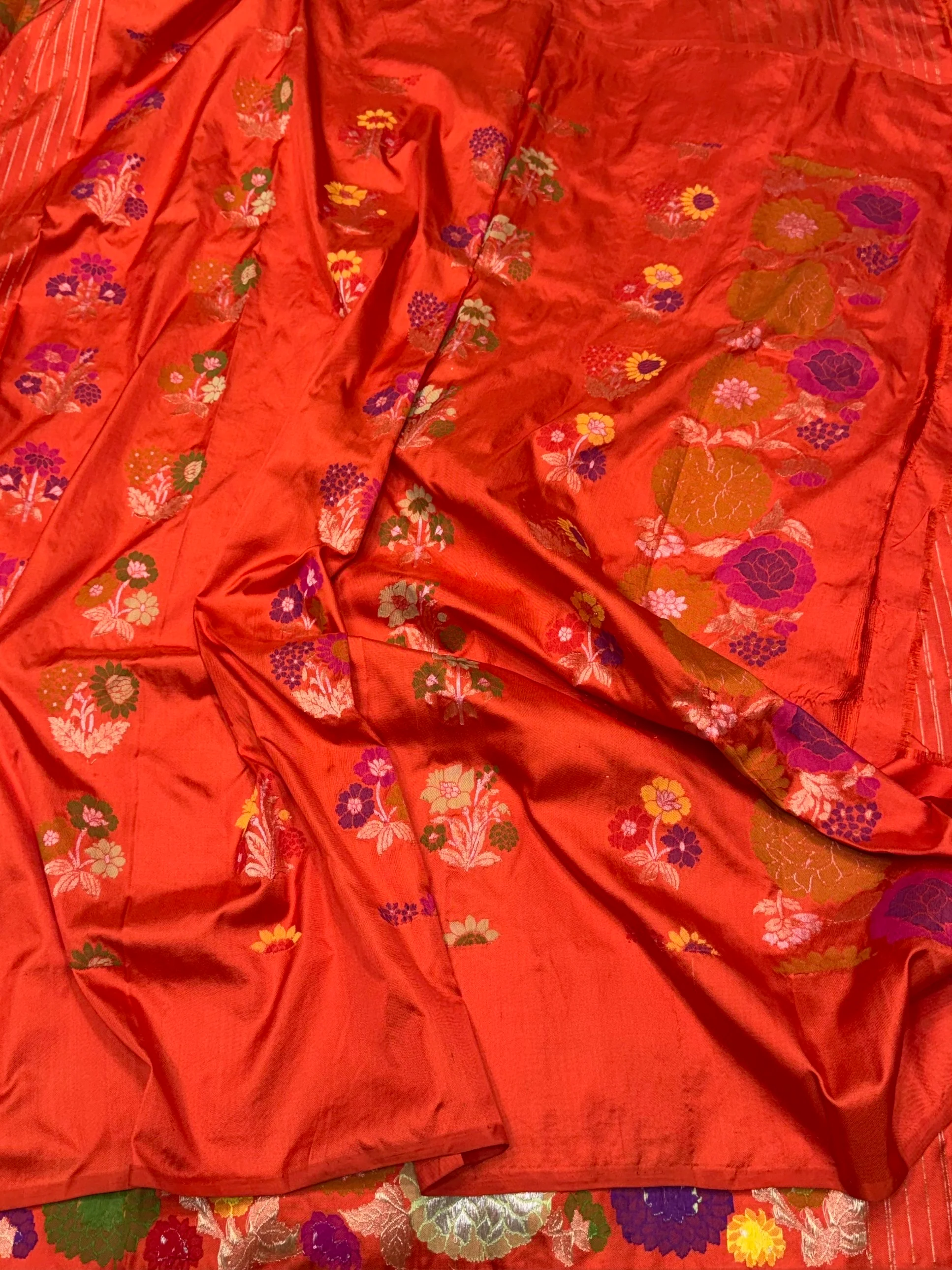 Orange Pure Banarasi Ektara Silk Saree – Handwoven Kadwa Booti - Image 2