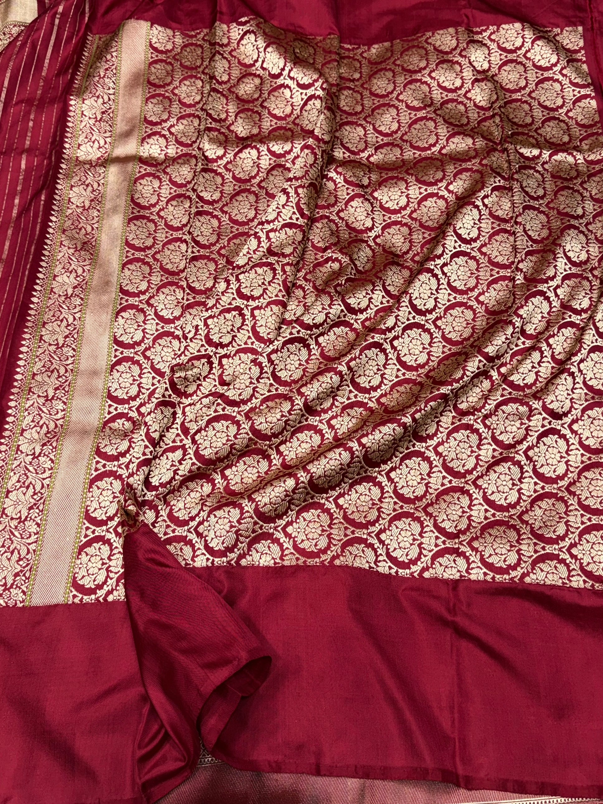 Beige Pure Banarasi Katan Ektara Silk Saree – Handwoven Kadwa Booti - Image 3